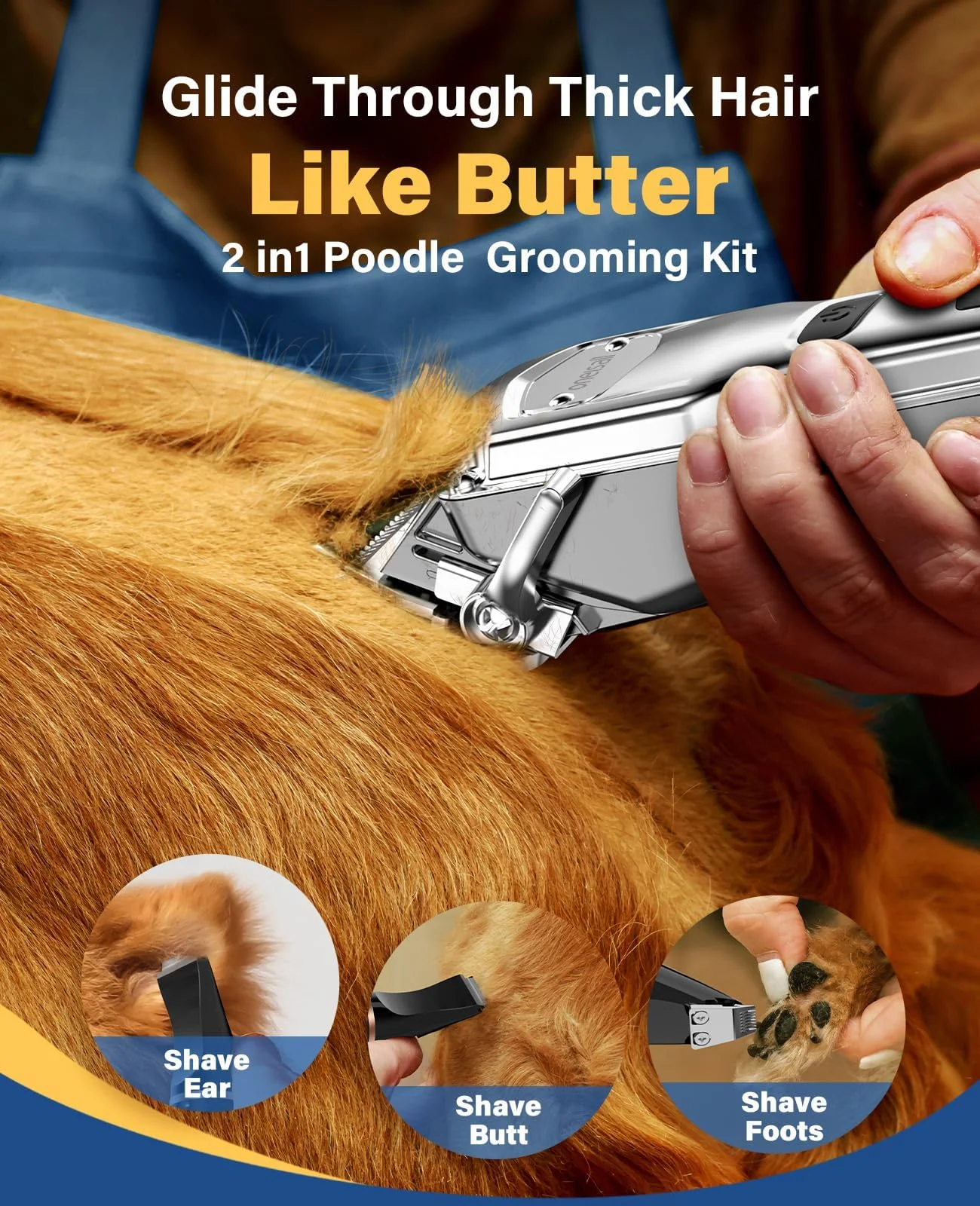 oneisall Dog Grooming Kit for Heavy Thick Hair&Coats/Low Noise Rechargeable Cordless Waterproof Dog Clippers for Grooming Animals&Pets/Pet Shaver with Stainless Steel Blade and Paw Trimmer - Image 7