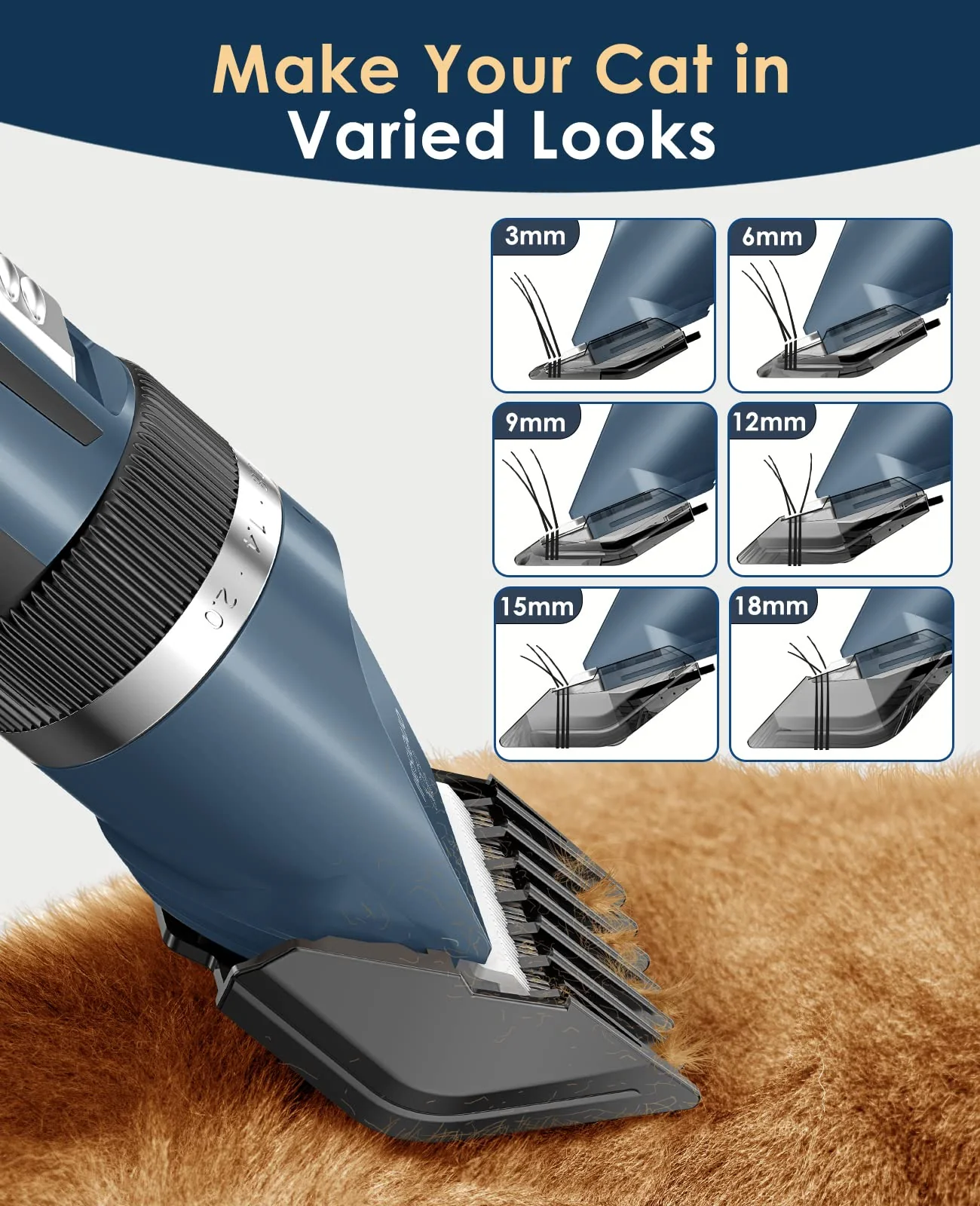 oneisall Quiet Cat Clippers for Matted & Long Hair, 2-Speed Cordless Pet Shaver Grooming Kit for Cats, Small Dogs & Animals (Blue) - Image 5