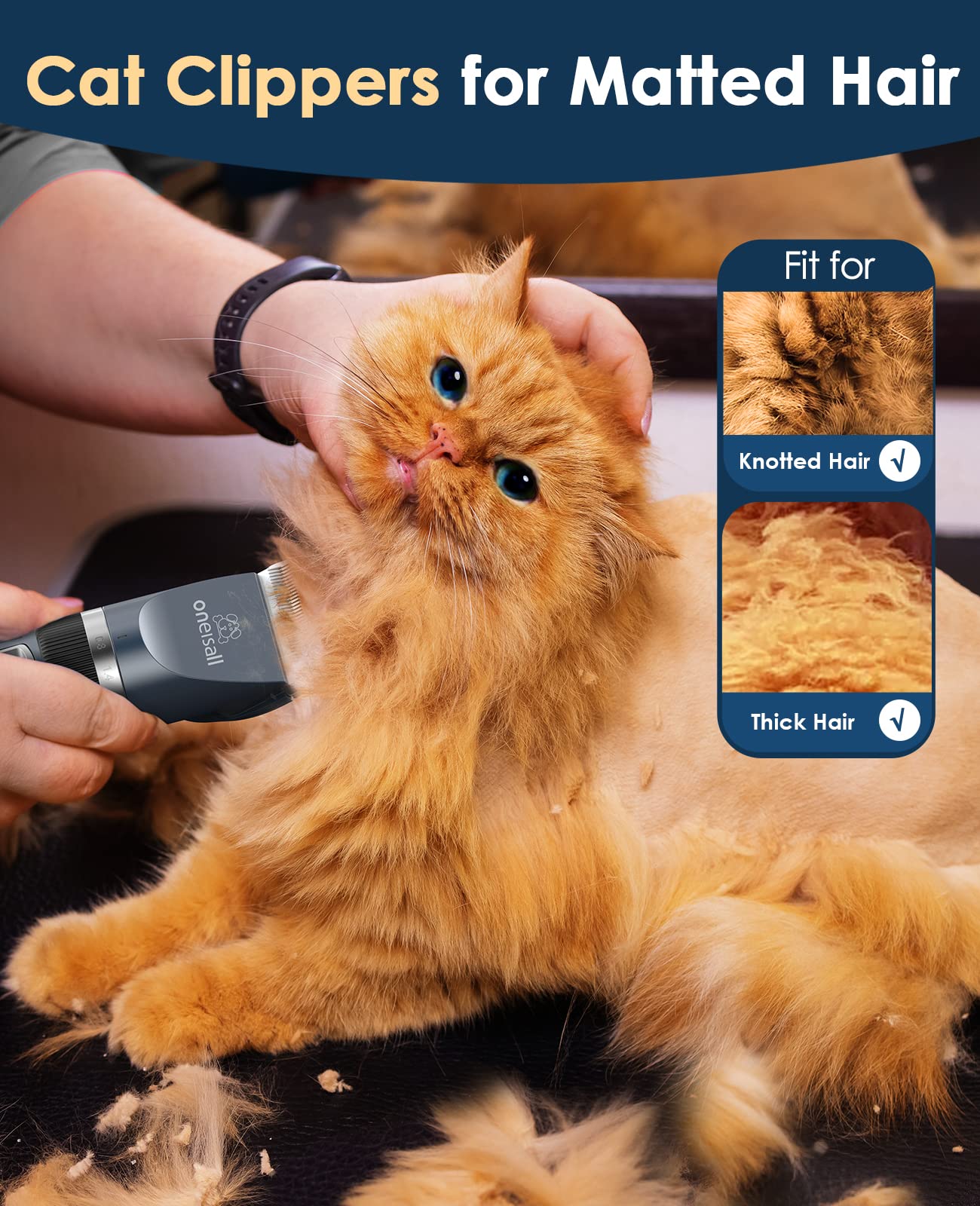 oneisall Quiet Cat Clippers for Matted & Long Hair, 2-Speed Cordless Pet Shaver Grooming Kit for Cats, Small Dogs & Animals (Blue) - Image 9