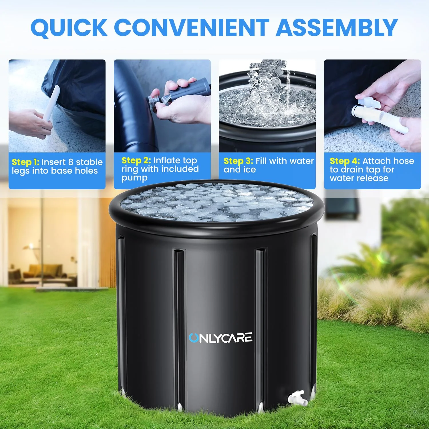 ONLYCARE Upgrade XXL 135 Gal Ice Bath Tub for Athletes - Cold Plunge Tub with Cover - Multiple Layered Cold Water Portable Ice Pod for Therapy Recovery at Home Outdoor Gym Use - Image 4