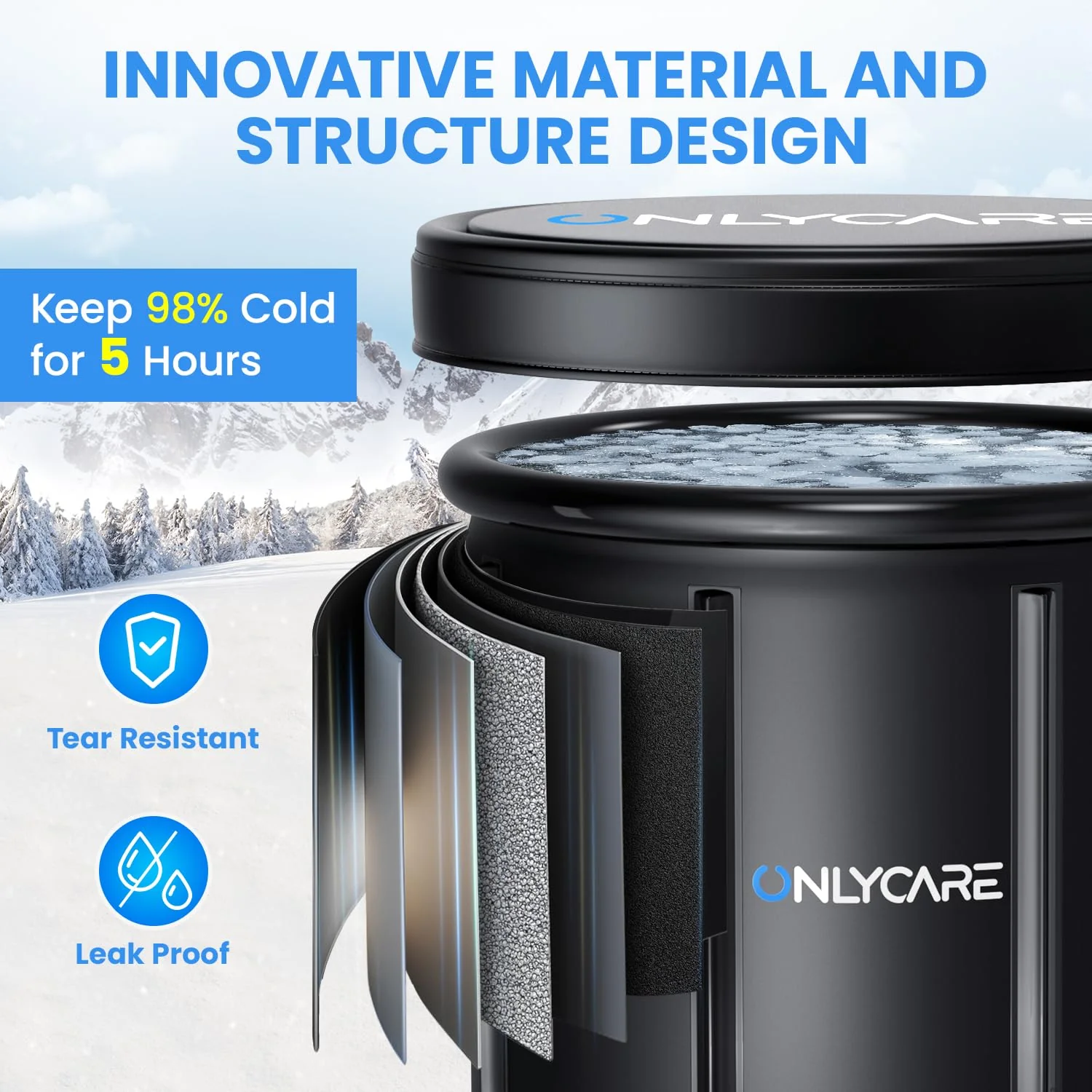 ONLYCARE Upgrade XXL 135 Gal Ice Bath Tub for Athletes - Cold Plunge Tub with Cover - Multiple Layered Cold Water Portable Ice Pod for Therapy Recovery at Home Outdoor Gym Use - Image 5
