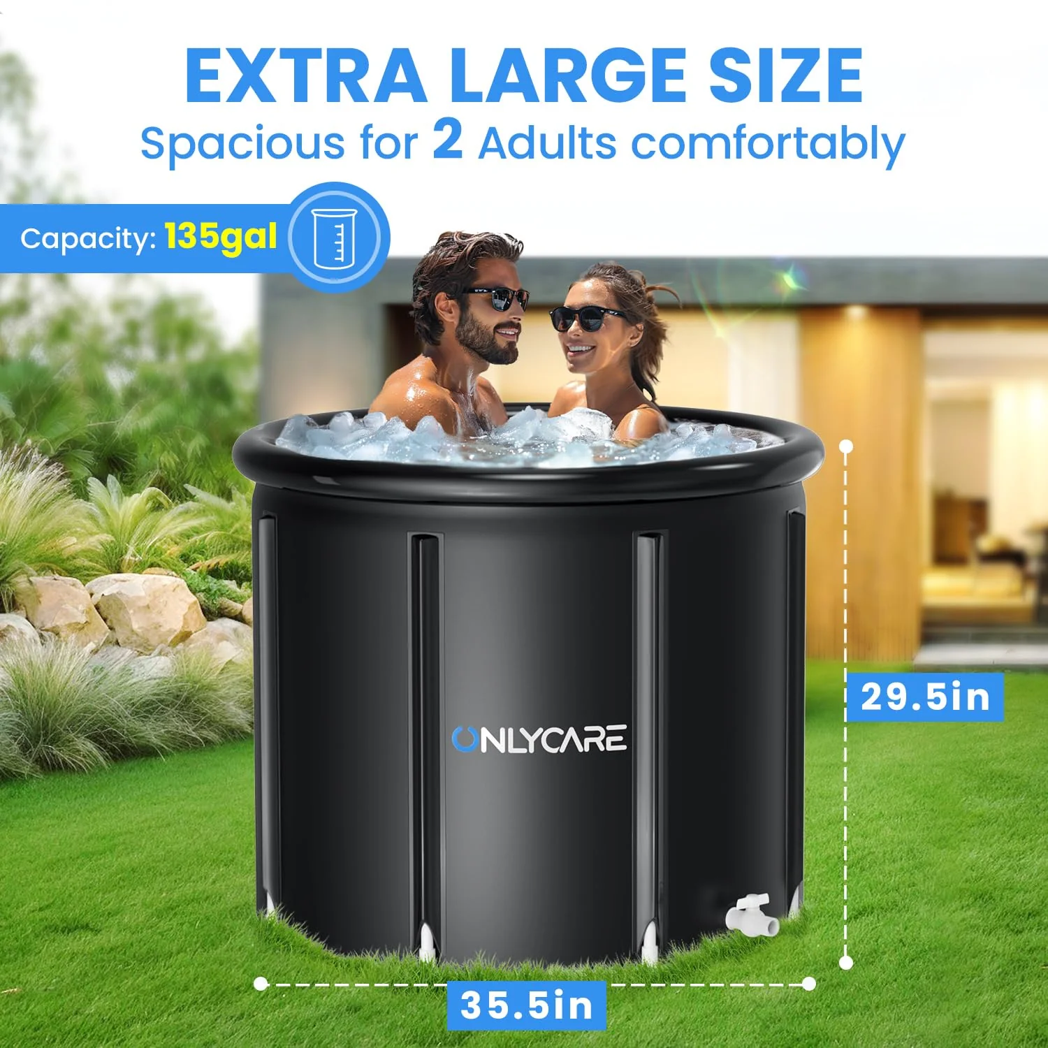 ONLYCARE Upgrade XXL 135 Gal Ice Bath Tub for Athletes - Cold Plunge Tub with Cover - Multiple Layered Cold Water Portable Ice Pod for Therapy Recovery at Home Outdoor Gym Use - Image 6