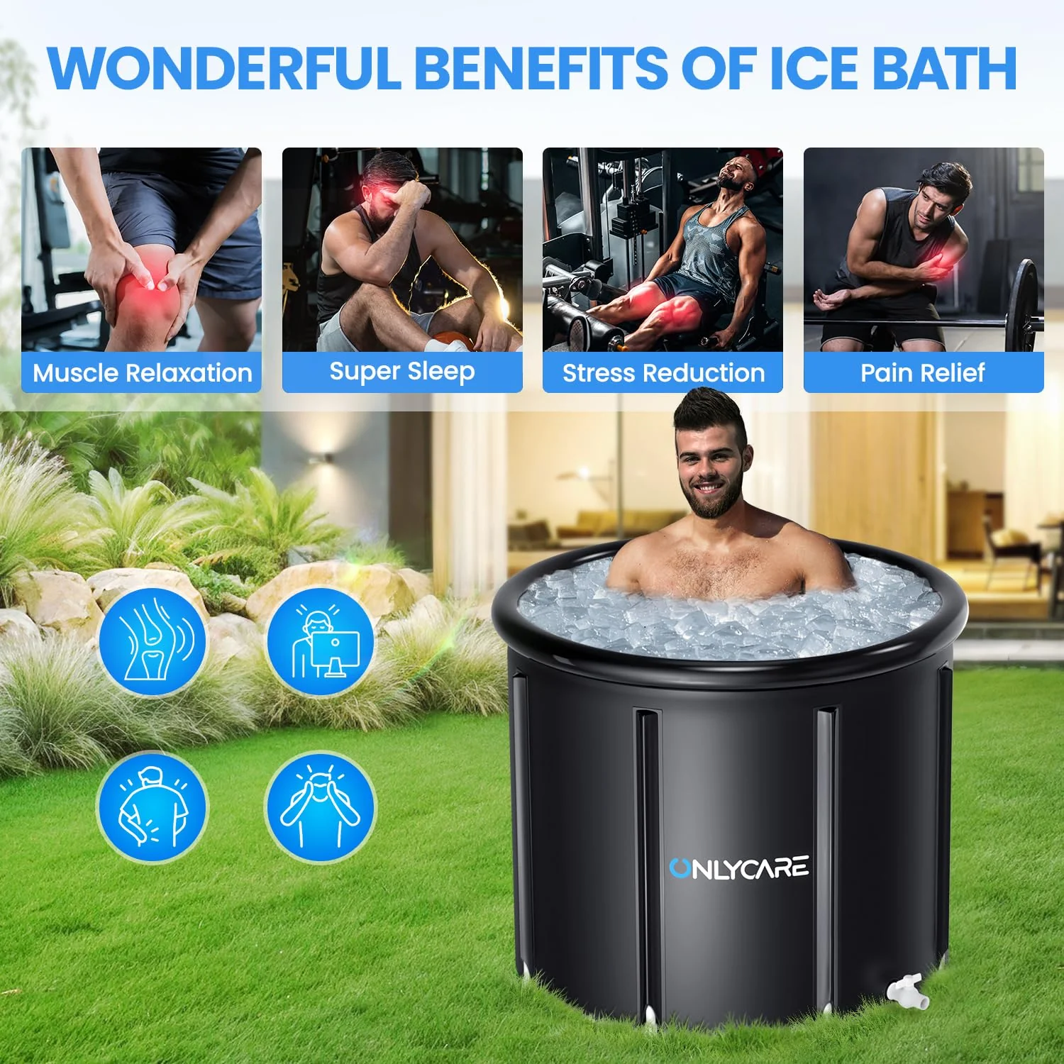 ONLYCARE Upgrade XXL 135 Gal Ice Bath Tub for Athletes - Cold Plunge Tub with Cover - Multiple Layered Cold Water Portable Ice Pod for Therapy Recovery at Home Outdoor Gym Use - Image 7