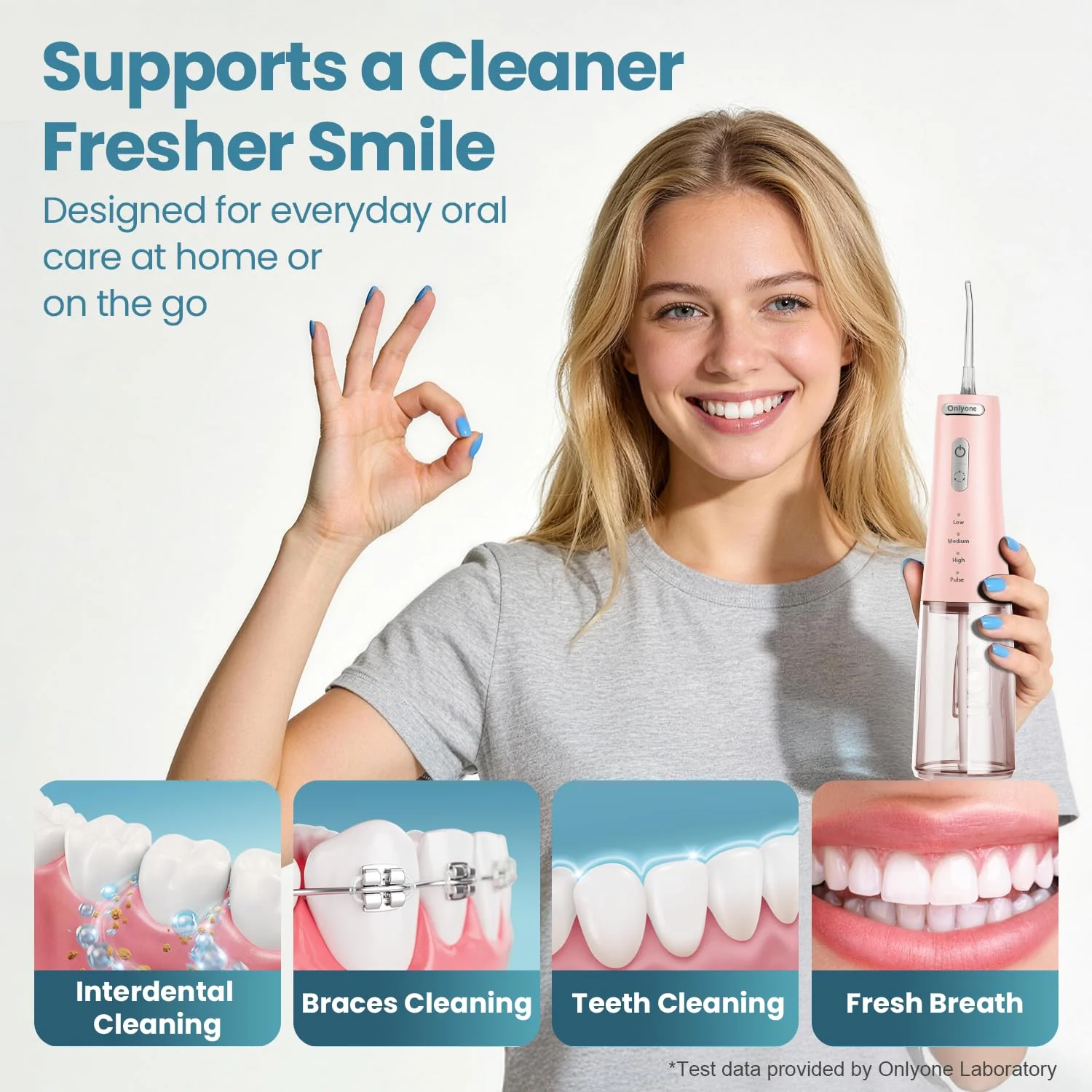 Onlyone Water Dental Flosser Pick for Teeth, 300ML Portable Oral Irrigator, Rechargeable Travel Irrigation Cleaner, Professional Electric Flossing Machine Birthday Gifts for Women,Mom,Girlfriend Pink - Image 4