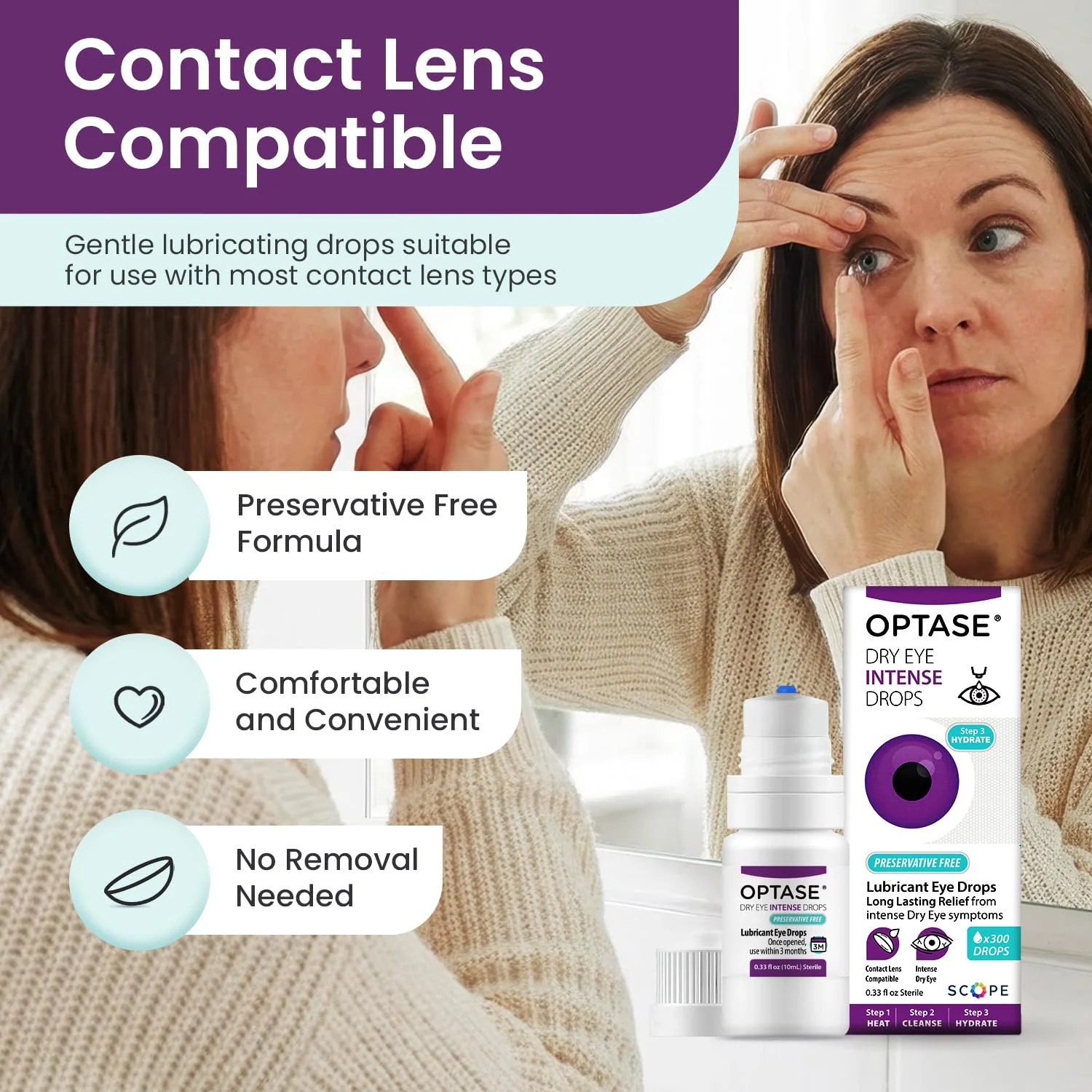 OPTASE Dry Eye Intense Drops - Preservative Free Eye Drops - Multidose Bottle - Step 3 Hydrate - .33 fl oz, 300 Doses - Image 5