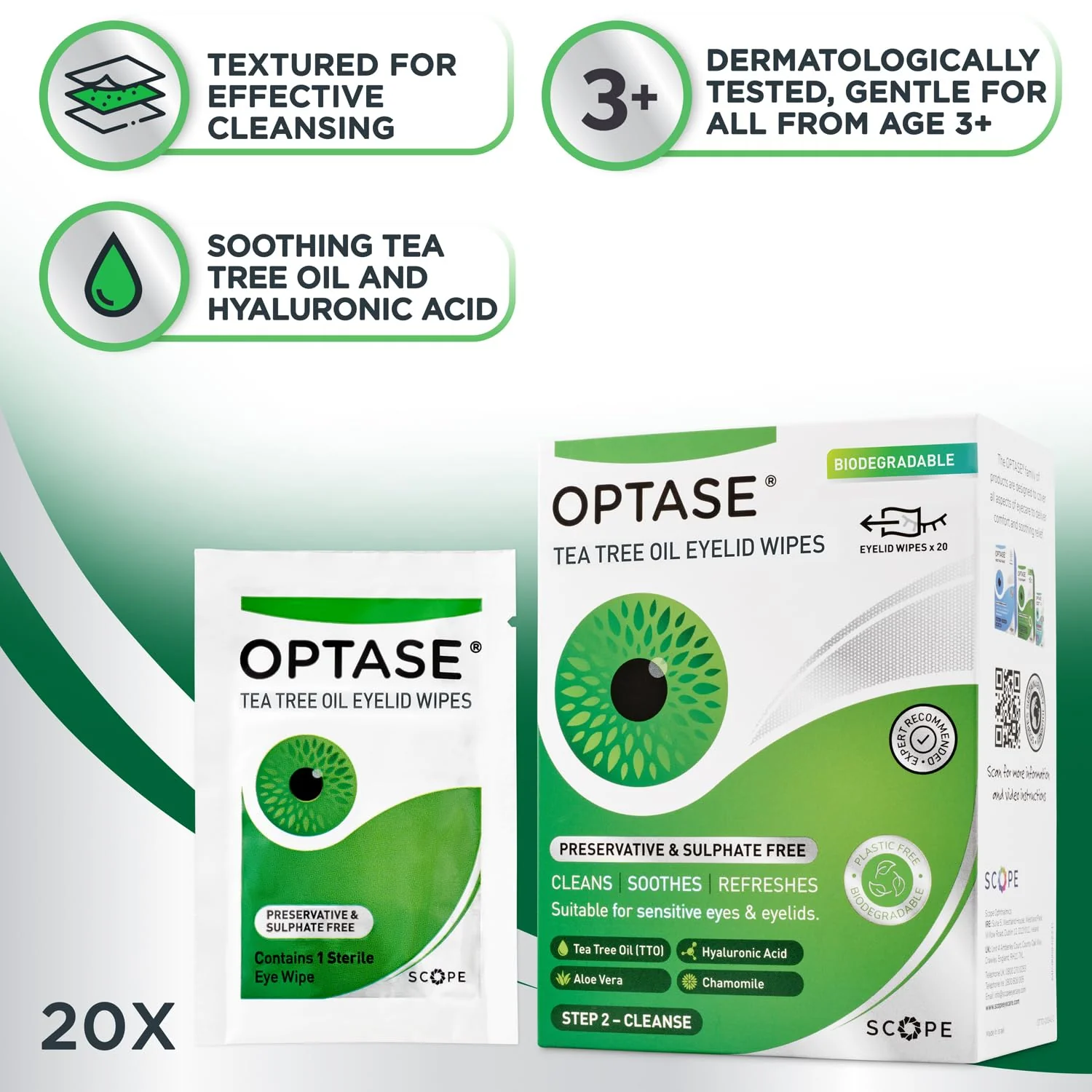 Optase Tea Tree Oil Eyelid Cleansing Wipes - Daily Hygiene & Relief from Blepharitis, Tired and Dry Eyes - 3x20 Pack - Image 3
