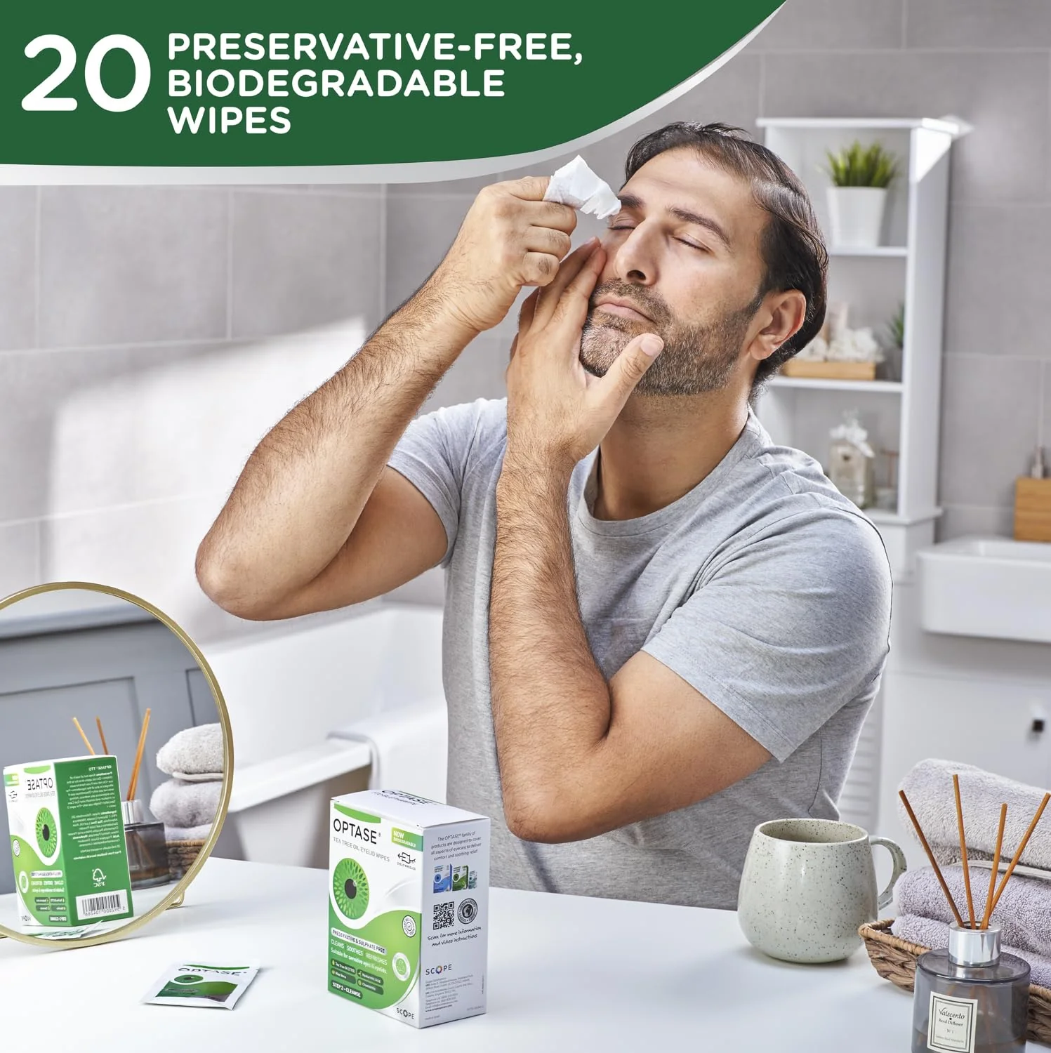 Optase Tea Tree Oil Eyelid Cleansing Wipes - Daily Hygiene & Relief from Blepharitis, Tired and Dry Eyes - 3x20 Pack - Image 7