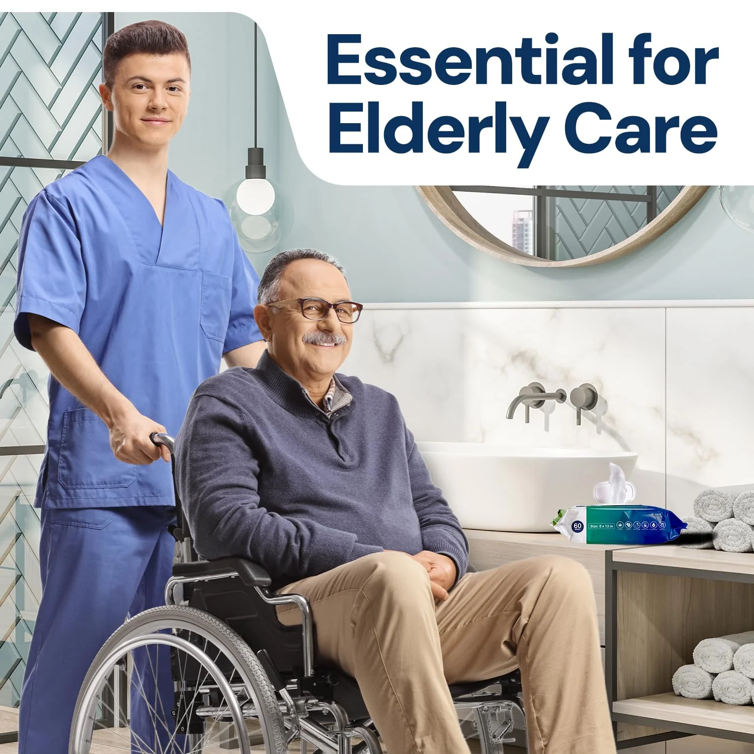 OPTEEL Adult Wipes For Elderly - 8"x13" Extra Large & Soft Wet Wipes for Adults Bathing - Incontinence Disposable Washcloths, Vitamin E & Aloe Infused for Men & Women 720ct (12 Packs of 60) - Image 3