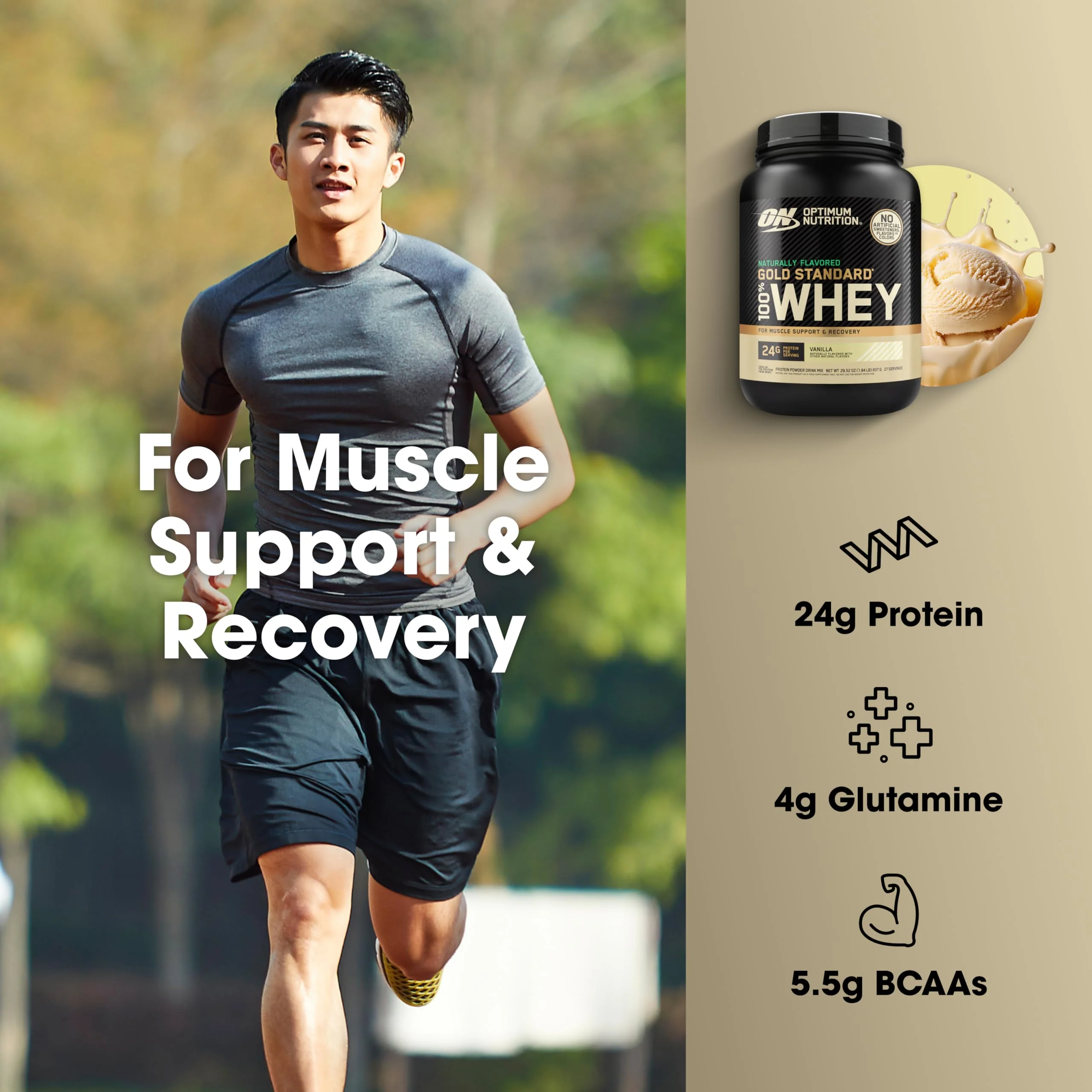 Optimum Nutrition Gold Standard 100% Whey Naturally Flavored Protein Powder, Vanilla, 1.9 Pound (Packaging May Vary) - Image 5
