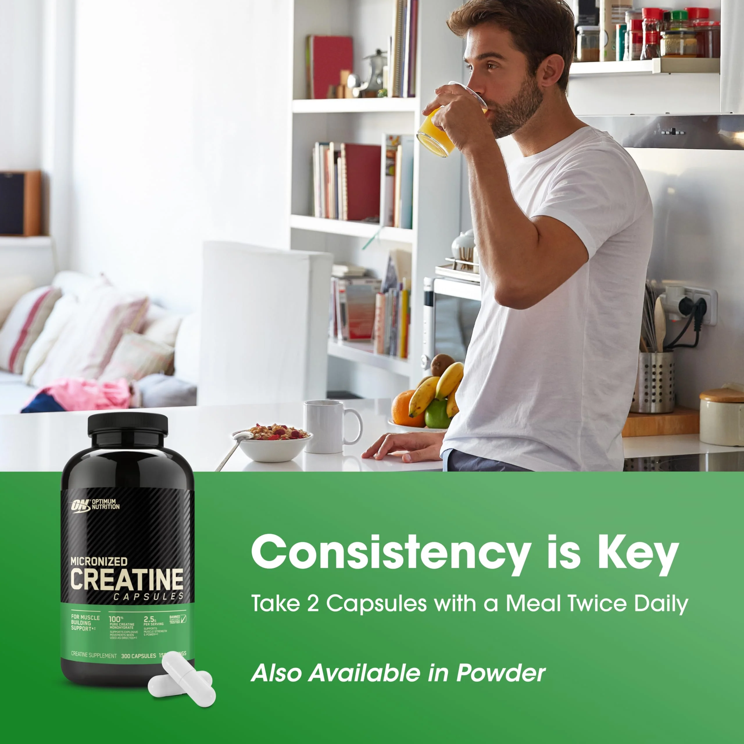 Optimum Nutrition Micronized Creatine Monohydrate Capsules, Keto Friendly, 2500mg, 300 Capsules (Packaging May Vary) - Image 7