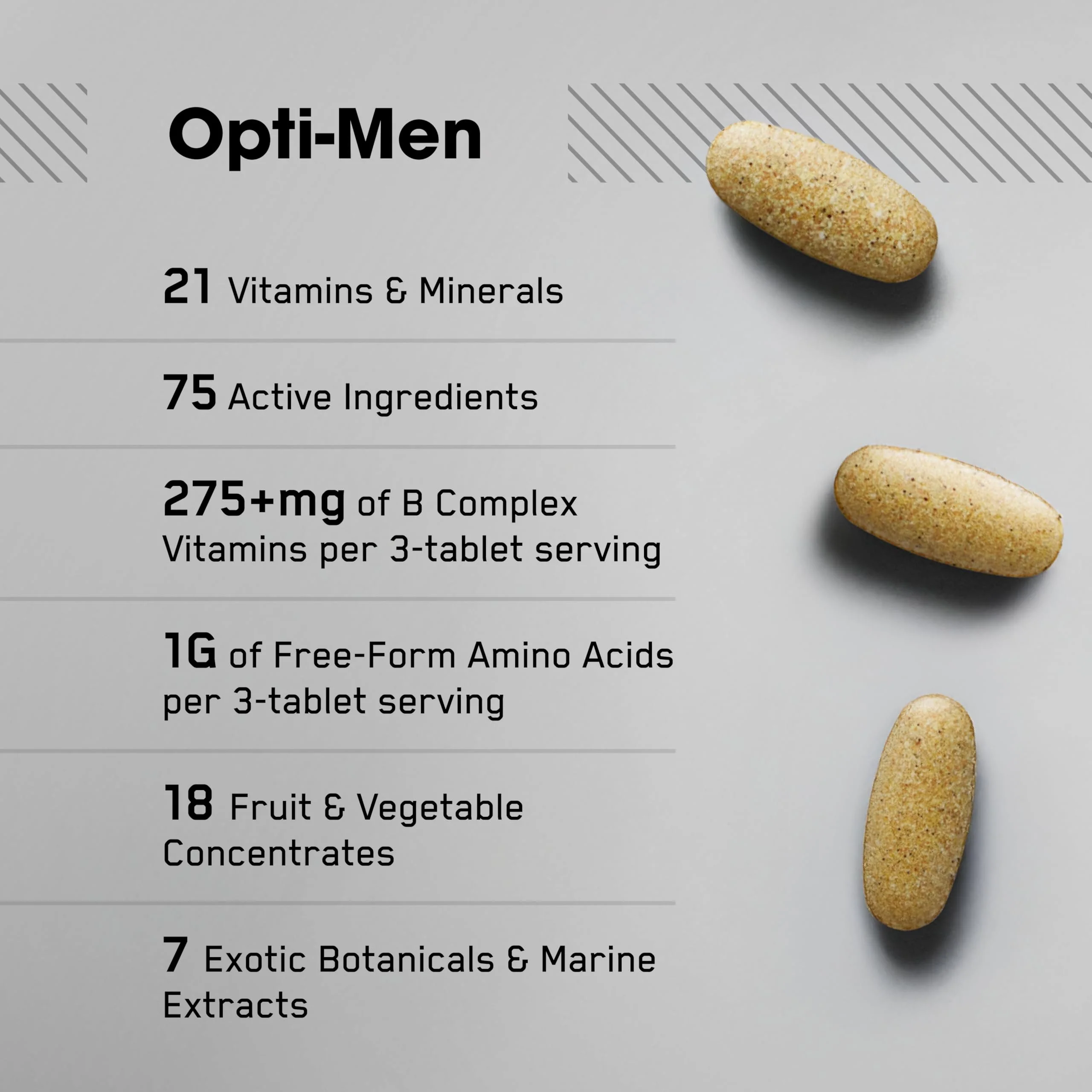 Optimum Nutrition Opti-Men, Vitamin C, Zinc and Vitamin D, E, B12 for Immune Support Mens Daily Multivitamin Supplement, 150 Count (Packaging May Vary) - Image 3