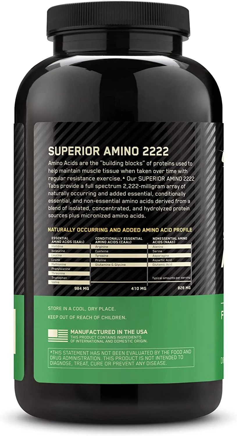 Optimum Nutrition Superior Amino 2222 Tablets, Complete Essential Amino Acids, EAAs, 320 Count - Image 2