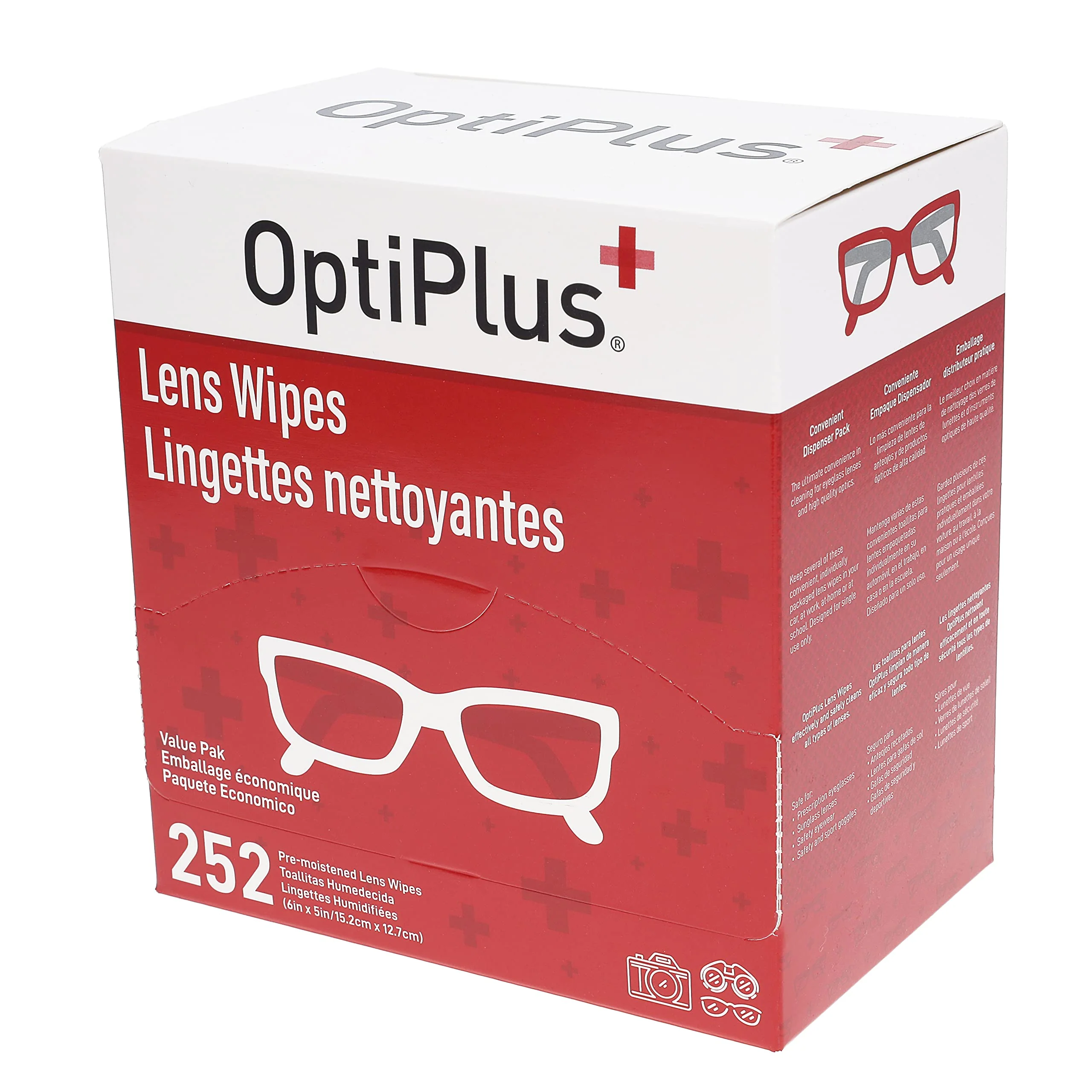 OptiPlus Eyeglass Lens Wipes l Pre-Moistened l Cleaning Wipes for Glasses, Computer & Laptops Screens, Smart Phones, Optical Lens, Goggles, and Watch Screen l Quick-Dry & Scratch-Free | 252 Count - Image 2