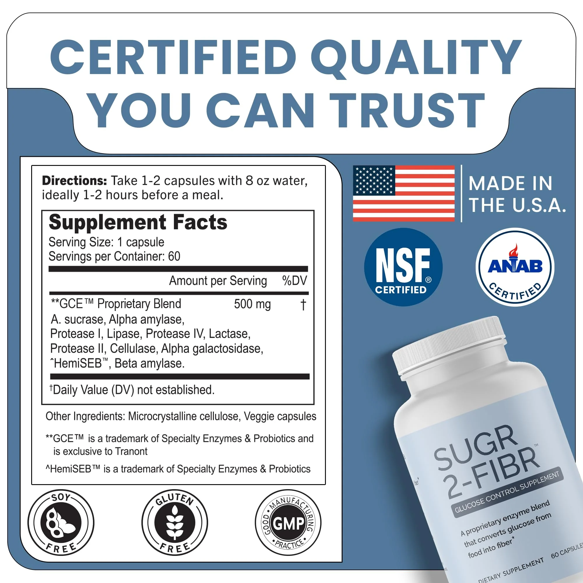 OPTIVIDA Sugr-2-Fibr - Natural Blood Sugar Support Supplement with Enzyme Technology - Glucose Support Supplement - Sugar to Fiber for Gut & Energy Levels - Blood Sugar Supplement - 60 Vegan Capsules - Image 3