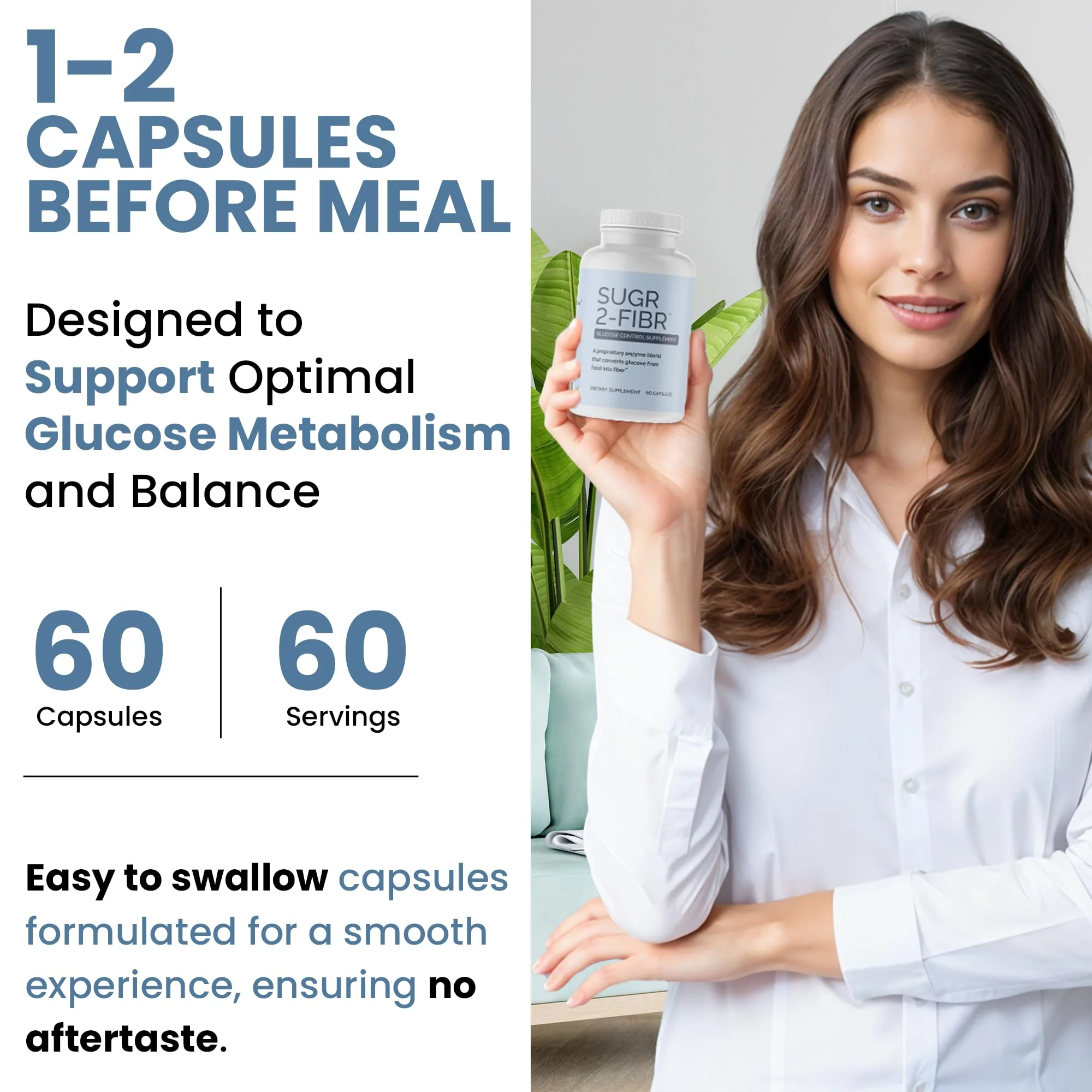 OPTIVIDA Sugr-2-Fibr - Natural Blood Sugar Support Supplement with Enzyme Technology - Glucose Support Supplement - Sugar to Fiber for Gut & Energy Levels - Blood Sugar Supplement - 60 Vegan Capsules - Image 4
