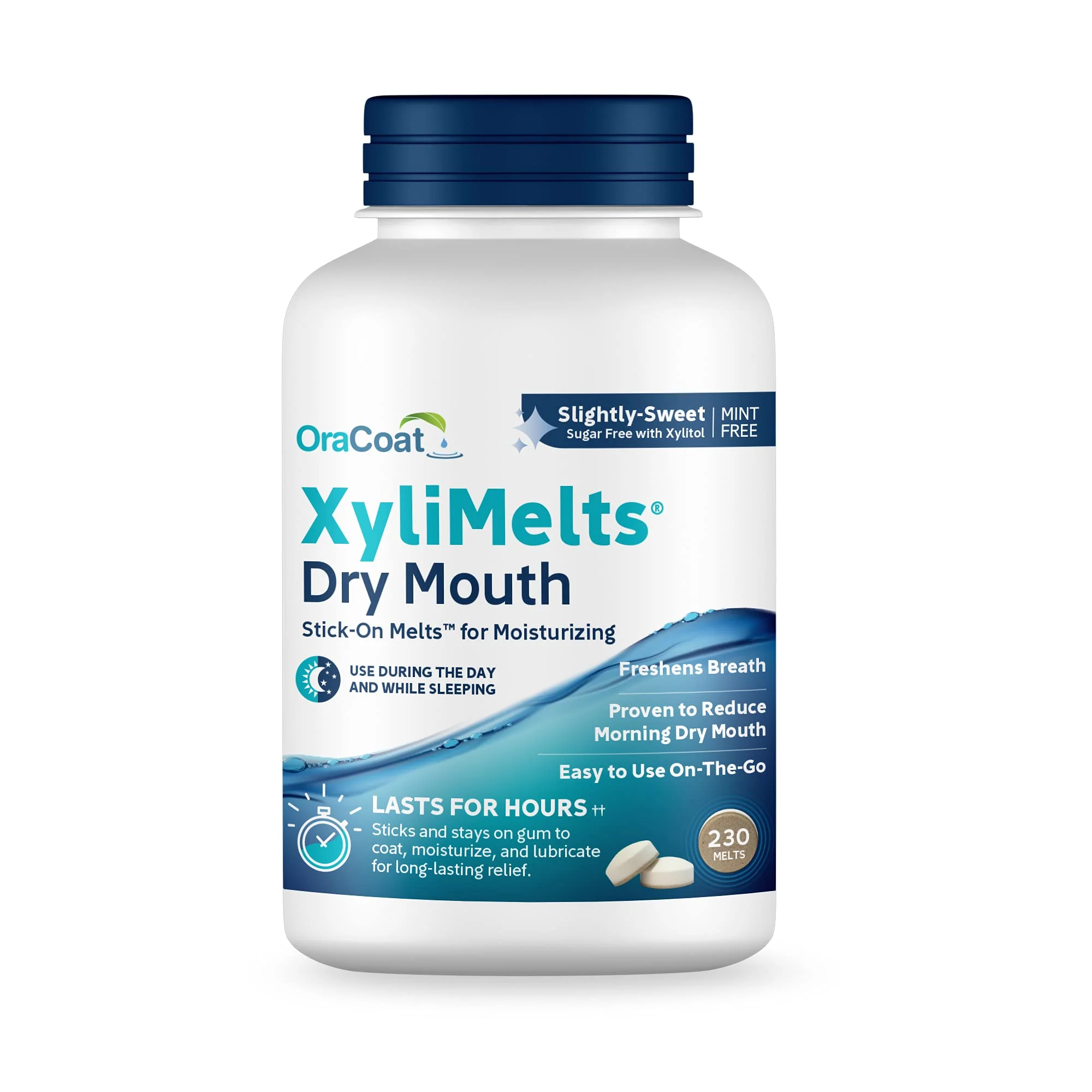 Oracoat XyliMelts for Dry Mouth Night Time or Day - Moisturizing Dry Mouth Adhering Discs, Sugar Free with Xylitol, 230 Count, Slightly Sweet Flavor, 8-Hour Relief