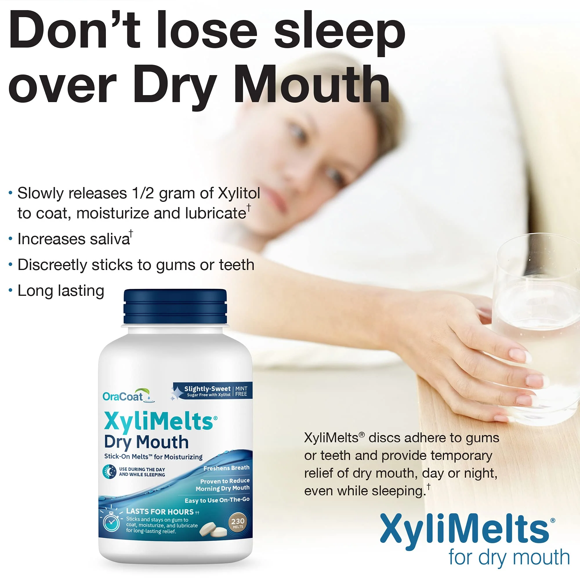 Oracoat XyliMelts for Dry Mouth Night Time or Day - Moisturizing Dry Mouth Adhering Discs, Sugar Free with Xylitol, 230 Count, Slightly Sweet Flavor, 8-Hour Relief - Image 4