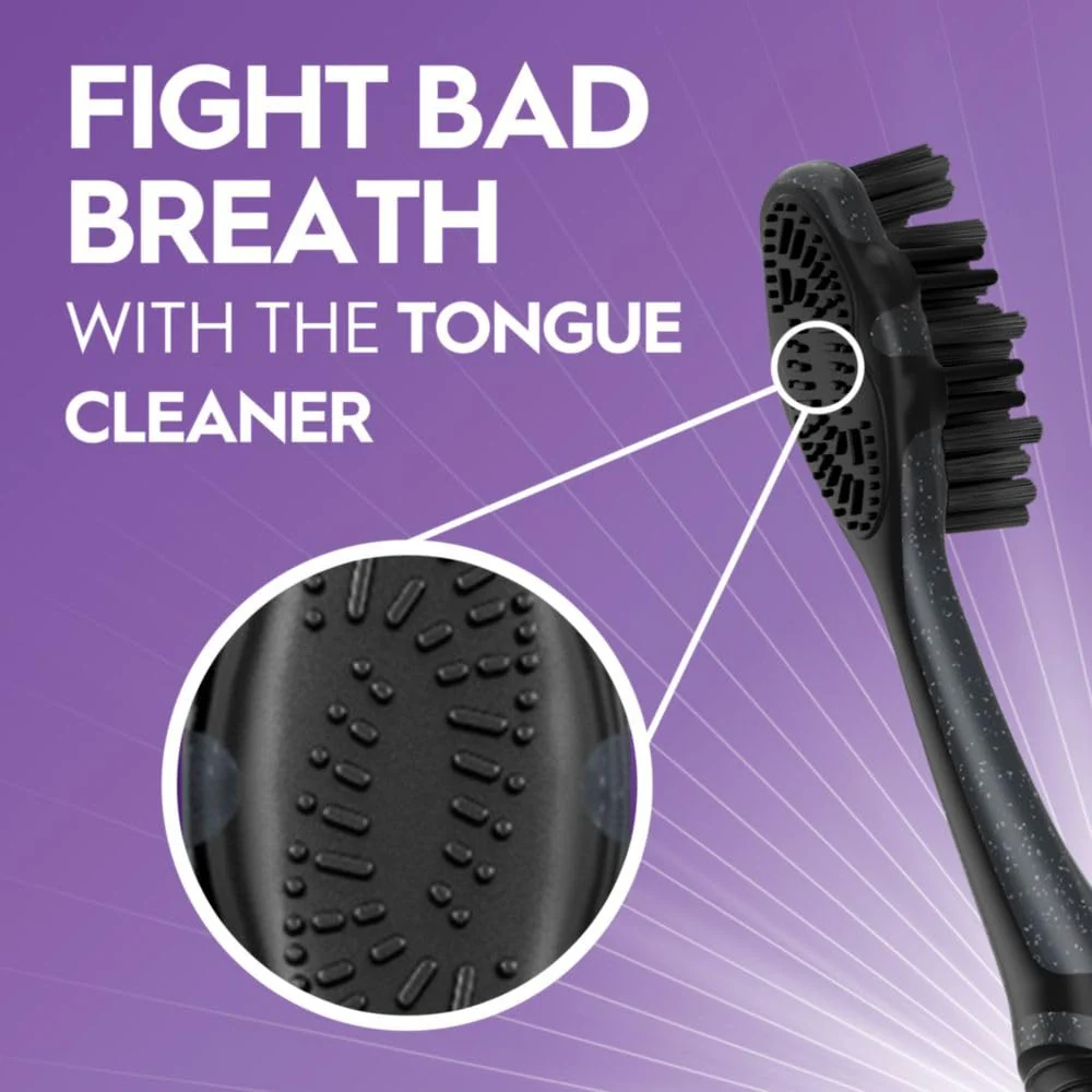 Oral-B 3D White Charcoal Toothbrush, 2 Count Medium Manual tootbrush Pack, Whitens Teeth, removes Plaque and Stains, Tongue Scraper Tooth Brush - Image 5