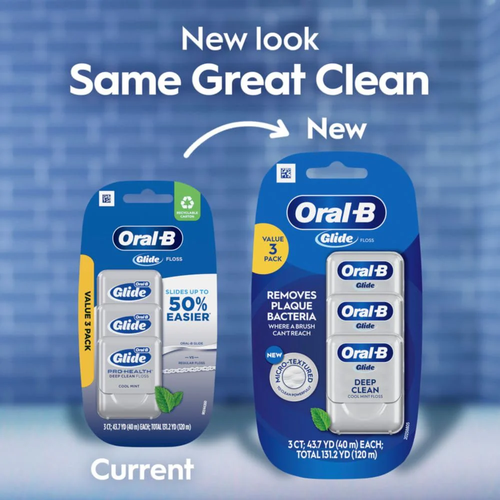Oral-B Glide Dental Floss, Shred Resistant, Gentle on Gums, Natural Wax, Slides Smoothly, Deep Clean Cool Mint Flavor, 40 M, 3 Count - Image 8