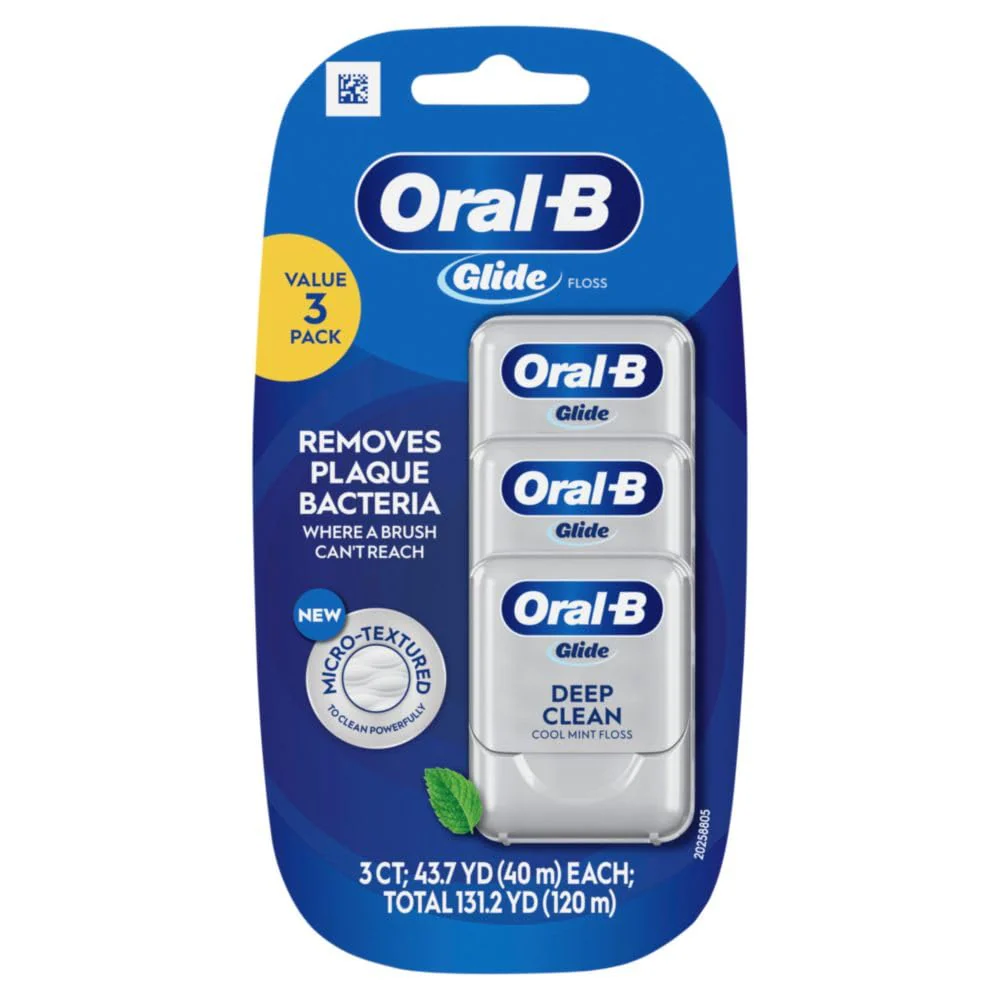 Oral-B Glide Dental Floss, Shred Resistant, Gentle on Gums, Natural Wax, Slides Smoothly, Deep Clean Cool Mint Flavor, 40 M, 3 Count - Image 9