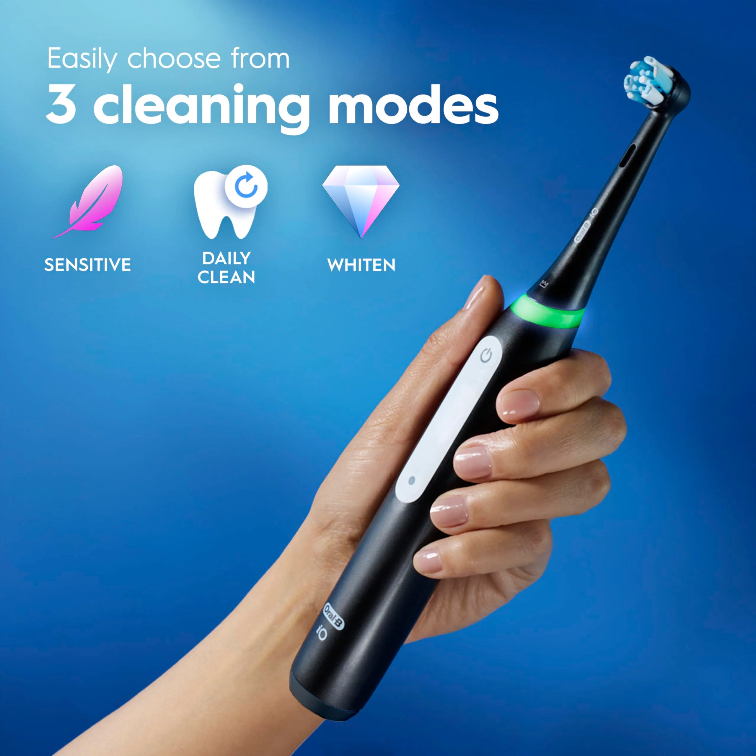 Oral-B Rechargeable Electric Toothbrush, iO3 Limited Deep Clean, 3 Cleaning Modes, Visual Pressure Sensor to Protect Gums, 2 Brush Heads, Travel Case, Black - Image 6