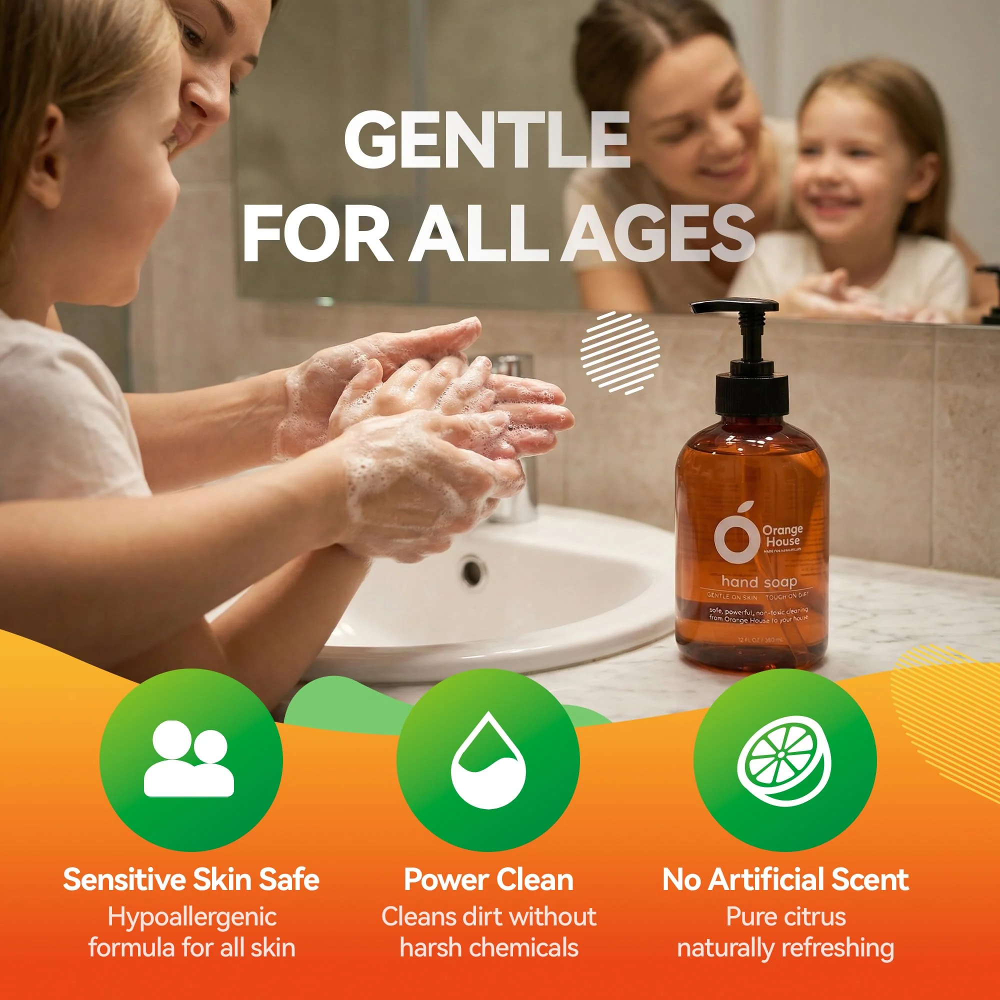 ORANGE HOUSE Natural Liquid Hand Soap, Food-Grade Orange Oil Moisturizing Hand Wash, Plant-Based & Hypoallergenic, Gentle for Sensitive Skin, Non-Toxic Citrus Scented Soap, 12 Fl Oz (6 Pack) - Image 7