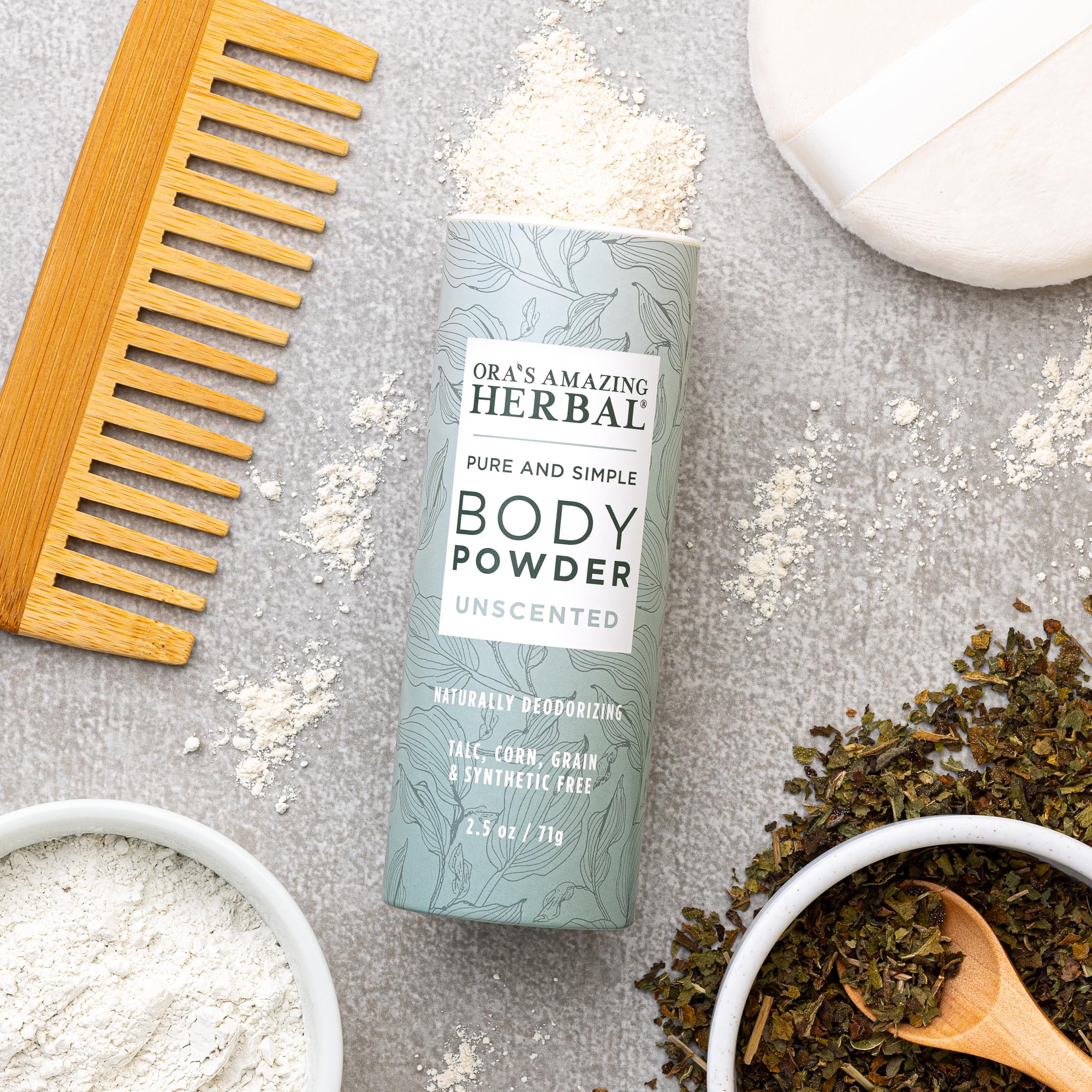 Ora's Amazing Herbal Fragrance Free Body Powder for Women and Men, Unscented Talc Free Talcum Powder, Cornstarch Free Dusting, Waxing, Natural Sugaring, Foot Powder, Dry Shampoo, Made in USA, 2.5 oz - Image 4