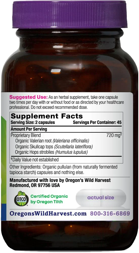 Oregon's Wild Harvest Muscle Relax Organic Herbal Supplement Vegan Capsules with Valerian, Hops and Skullcap - 90 Count - Image 8