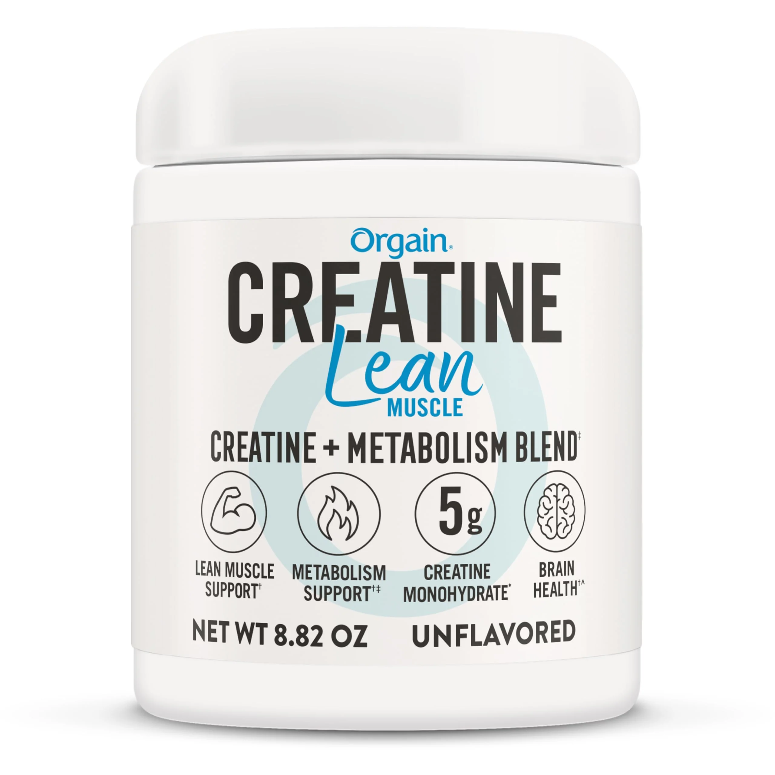 Orgain Micronized Creatine Monohydrate Lean Muscle Powder with Metabolism Blend, Unflavored, 50 Servings, Supports Muscle Strength and Brain Health, No Dairy or Soy, Gluten Free, Vegan