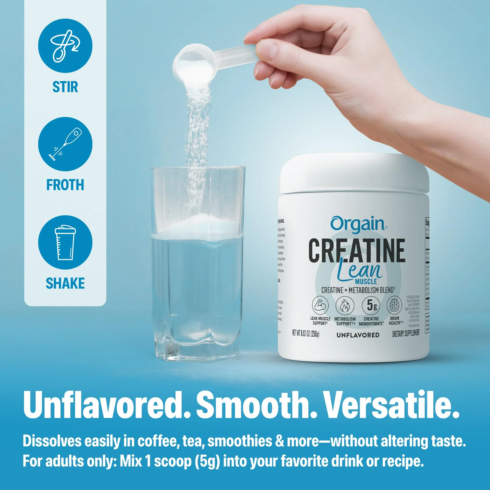 Orgain Micronized Creatine Monohydrate Lean Muscle Powder with Metabolism Blend, Unflavored, 50 Servings, Supports Muscle Strength and Brain Health, No Dairy or Soy, Gluten Free, Vegan - Image 3