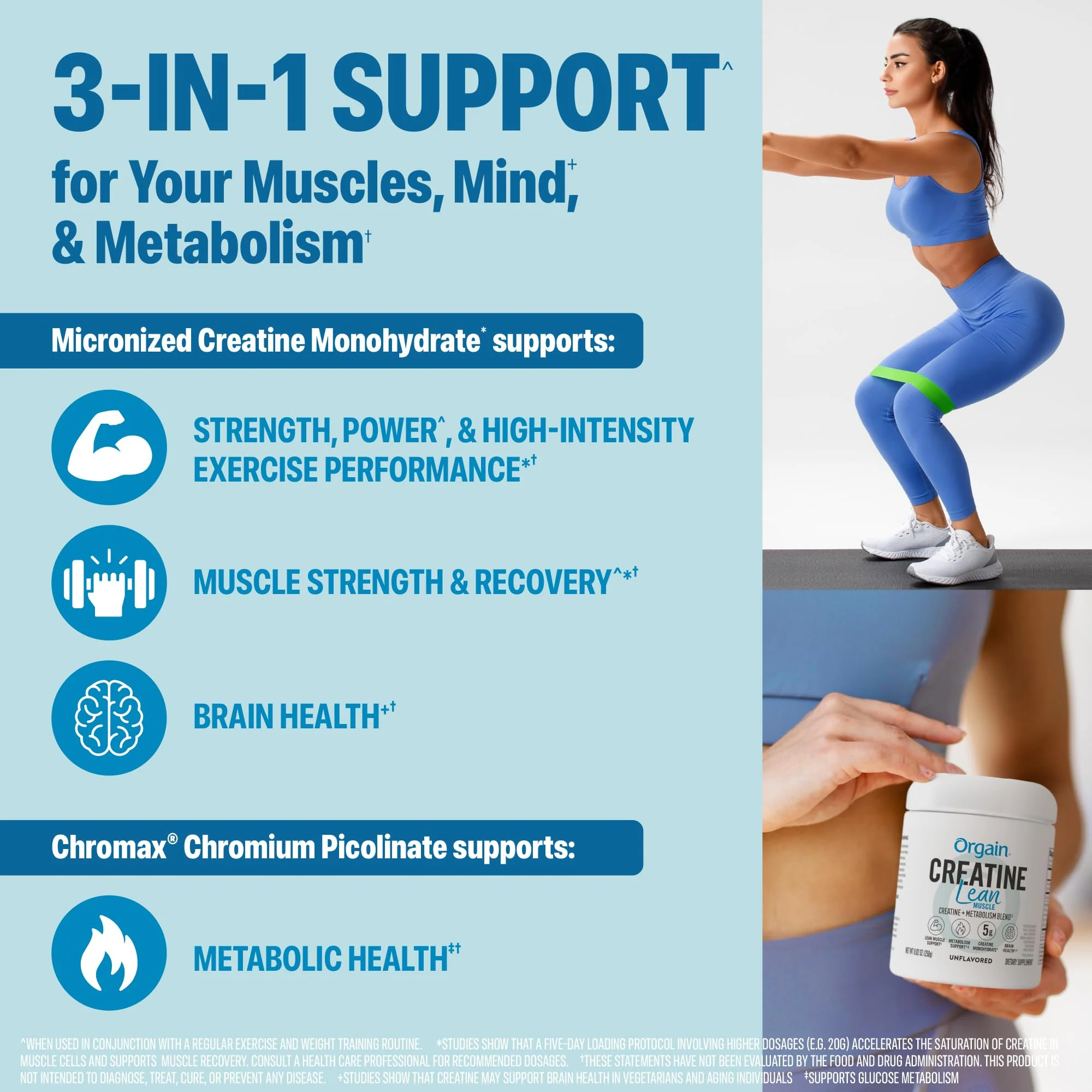 Orgain Micronized Creatine Monohydrate Lean Muscle Powder with Metabolism Blend, Unflavored, 50 Servings, Supports Muscle Strength and Brain Health, No Dairy or Soy, Gluten Free, Vegan - Image 6