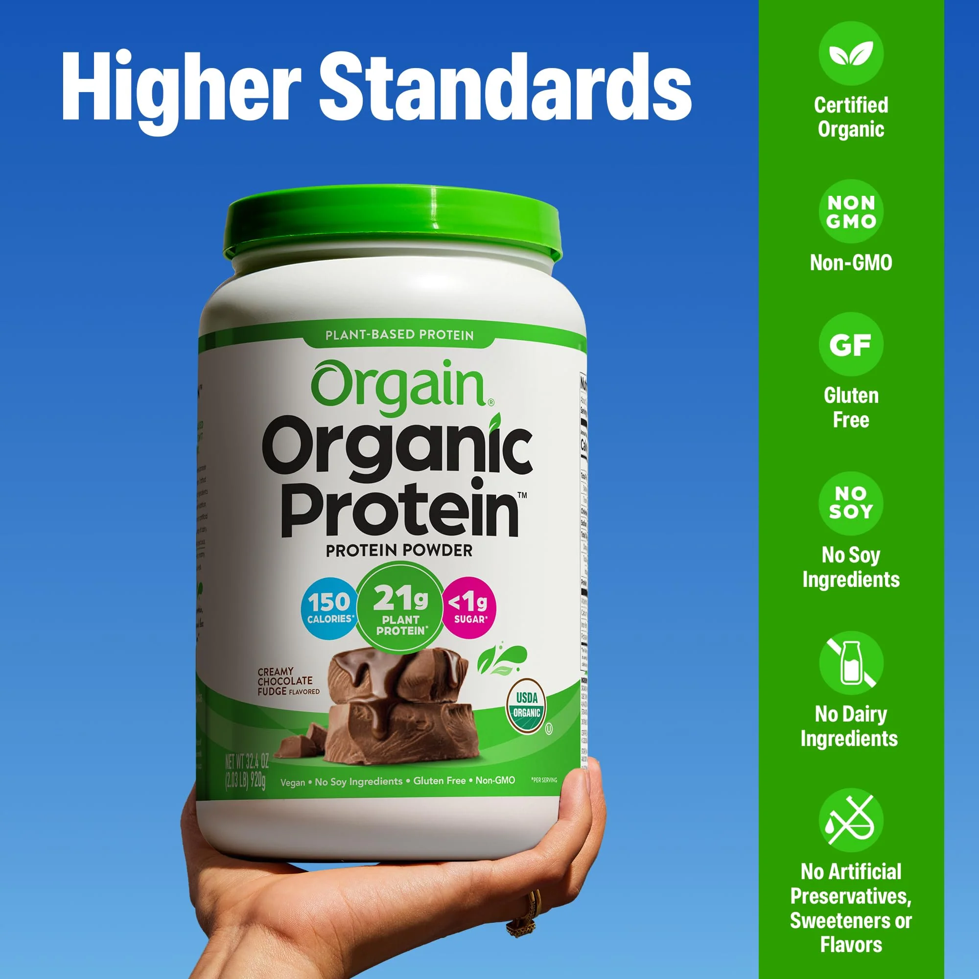 Orgain Organic Vegan Protein Powder, Creamy Chocolate Fudge - 21g Plant Protein, 6g Prebiotic Fiber, Low Net Carb, No Lactose Ingredients, No Added Sugar, Non-GMO, For Shakes & Smoothies, 2.03 lb - Image 4