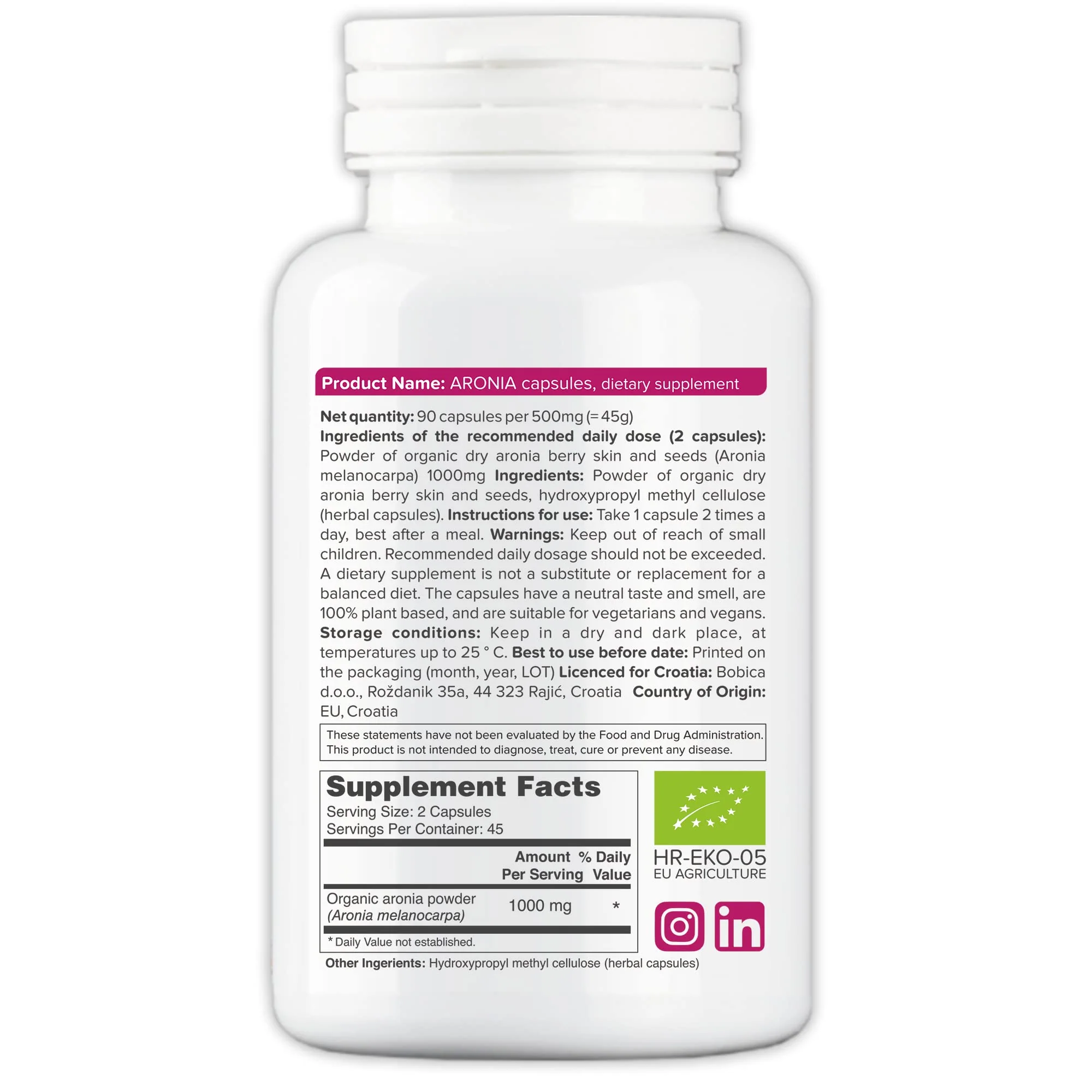 Organic Aronia Berry Capsules – Black Chokeberry Supplement with Natural Anthocyanins & Polyphenols – Supports Immune System – from Aronia Berries Powder – Non-GMO – 500mg, 90 Vegan Capsules - Image 3