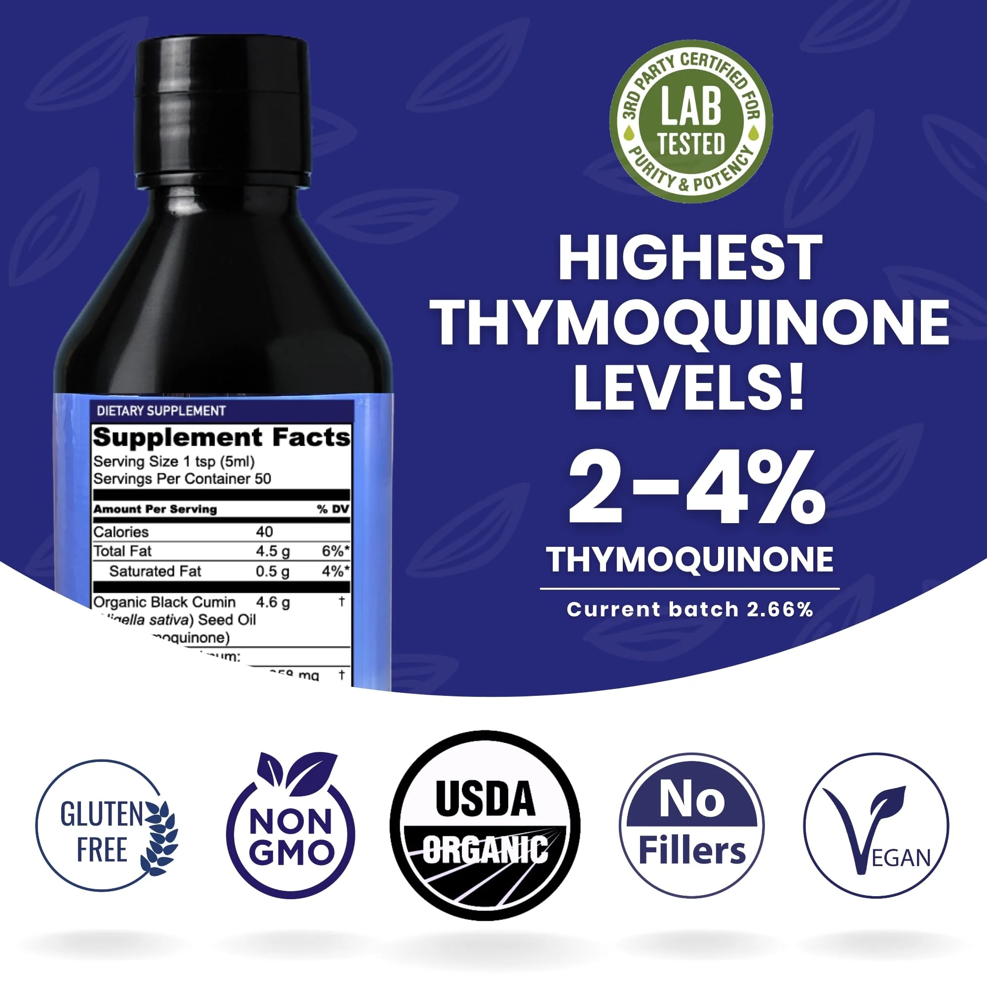 Organic Black Cumin Seed Oil-USDA-Cold Pressed –up to 6X Stronger Thymoquinone - Pure Nigella Sativa Cumin Seeds -Premium Supplement for Immune Support, Skin & Hair (8.5 fl oz) - Image 3