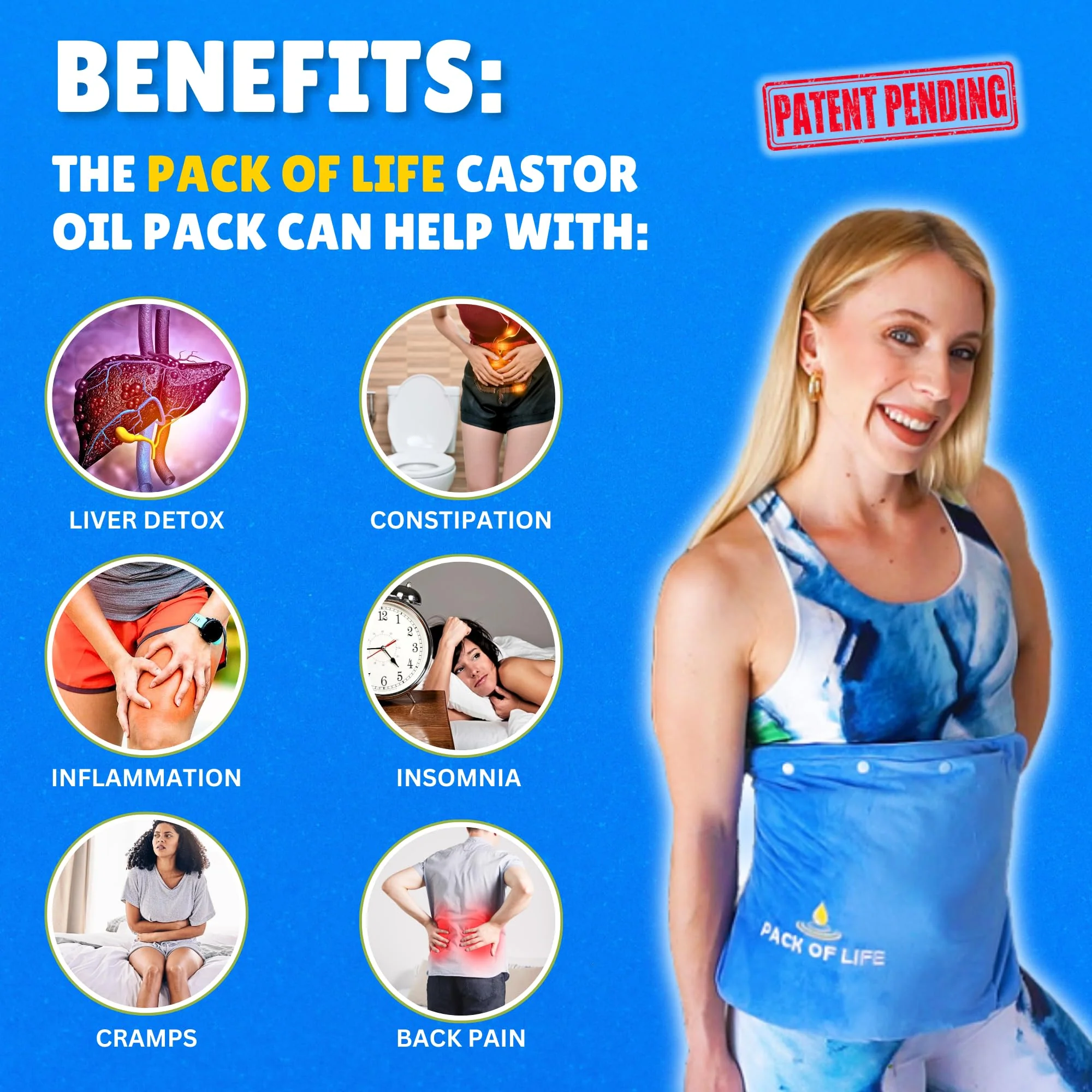 Organic Castor Oil Pack Wrap with Removable Organic Cotton Pads and Full-Size Heating Pad for Liver Detox, Reusable Castor Oil Pack Wraps Kit, Stomach Wrap Castor Oil Compress by PACK OF LIFE - Image 4
