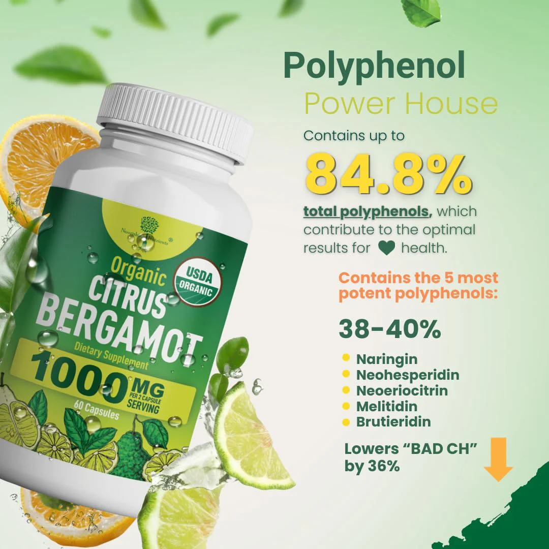 Organic Citrus Bergamot Supplement - Only USDA Organic, 50% Polyphenols - Cholesterol - Heart - Lipids- 3rd Party Tested - USA Made Supplement Vegan Capsules - Enhances Overall Wellness - Image 6