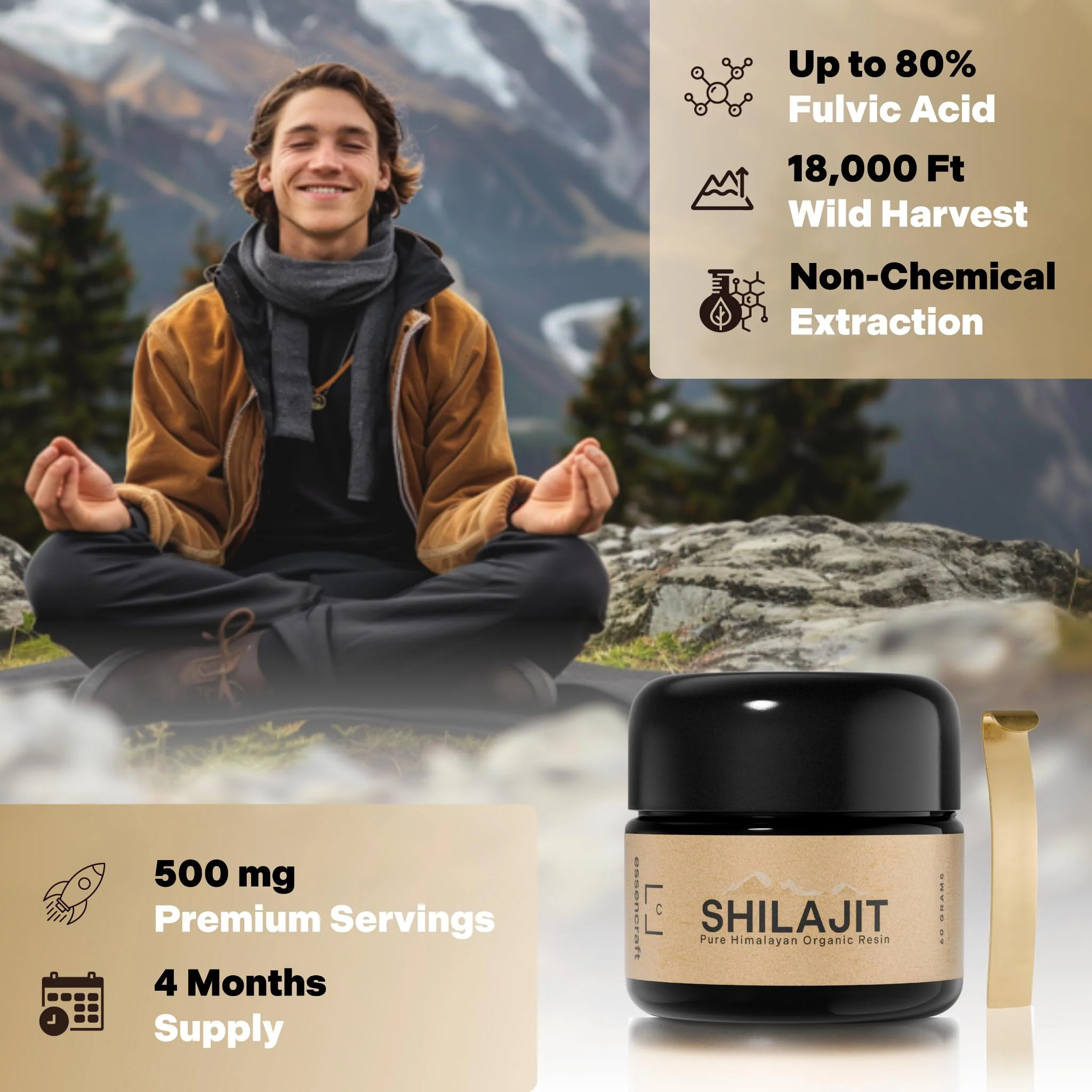 Organic Himalayan Shilajit Resin - 500mg Max Potency, Lab Tested Pure Shilajit for Men and Women, 85+ Trace Minerals Fulvic Acid, Immune Support, Energy & Cognitive Performance, 4 Month Supply, 60g - Image 9