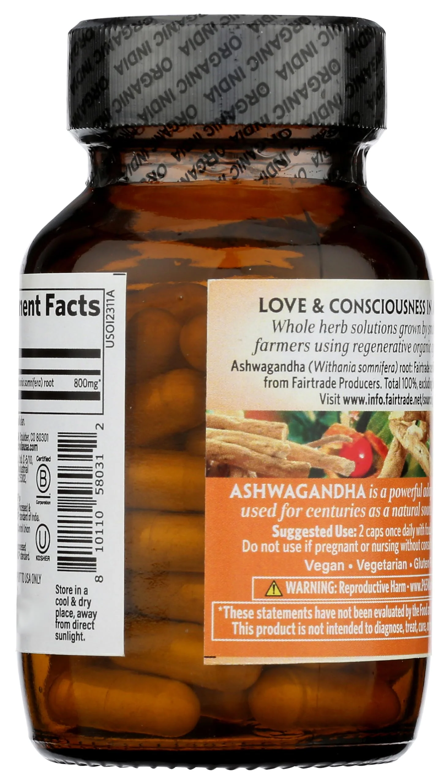 ORGANIC INDIA Ashwagandha Capsules - Organic Ashwagandha Supplement - Vegan Ashwagandha Root, Gluten-Free, Kosher, Non-GMO, Supports Stress Relief, Energy, and Sleep - 60 Capsules - Image 4
