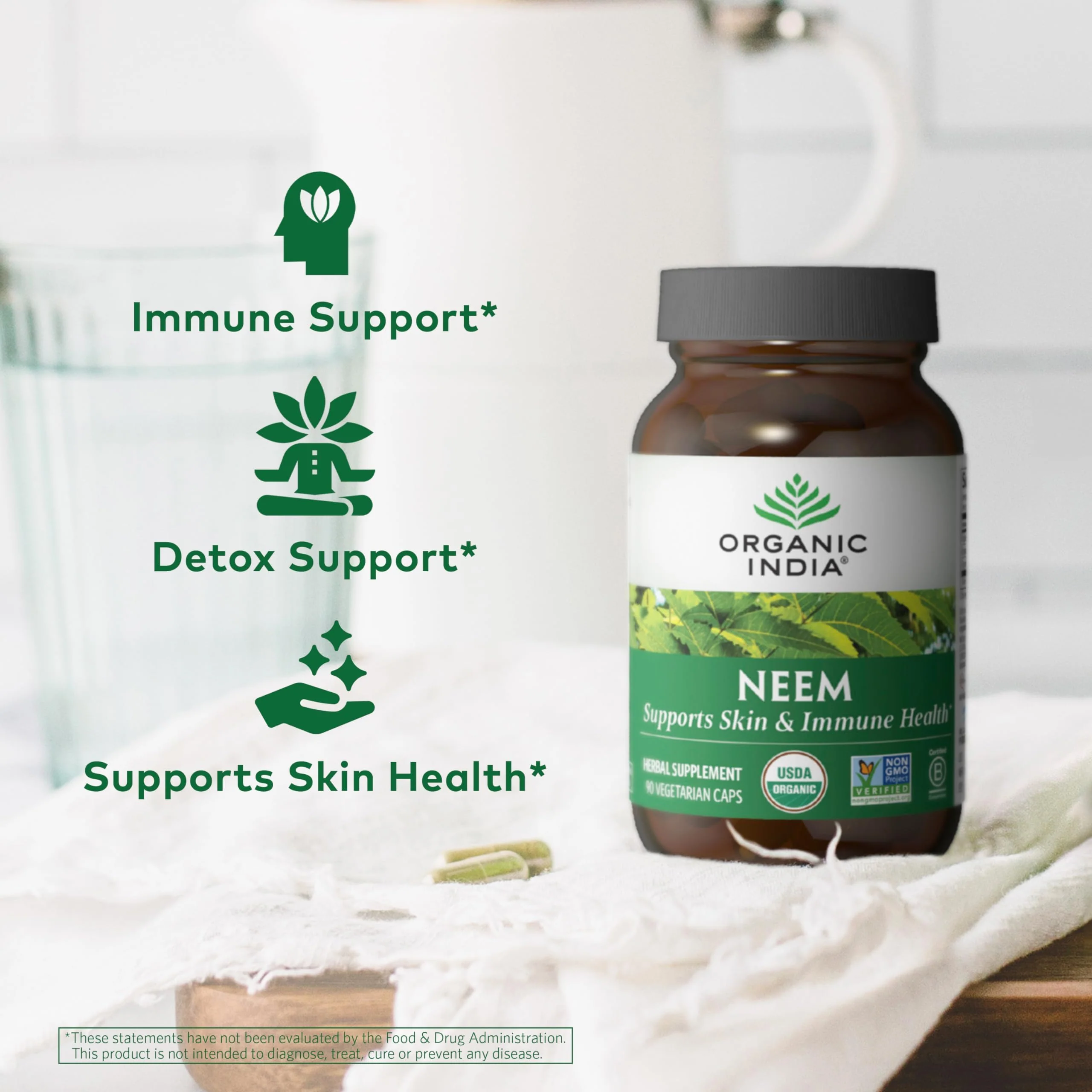 ORGANIC INDIA Neem Leaf Capsules - Herbal Supplement, Supports Skin & Immune Health, Vegan, Gluten Free, USDA Certified Organic - 90 Count - Image 5