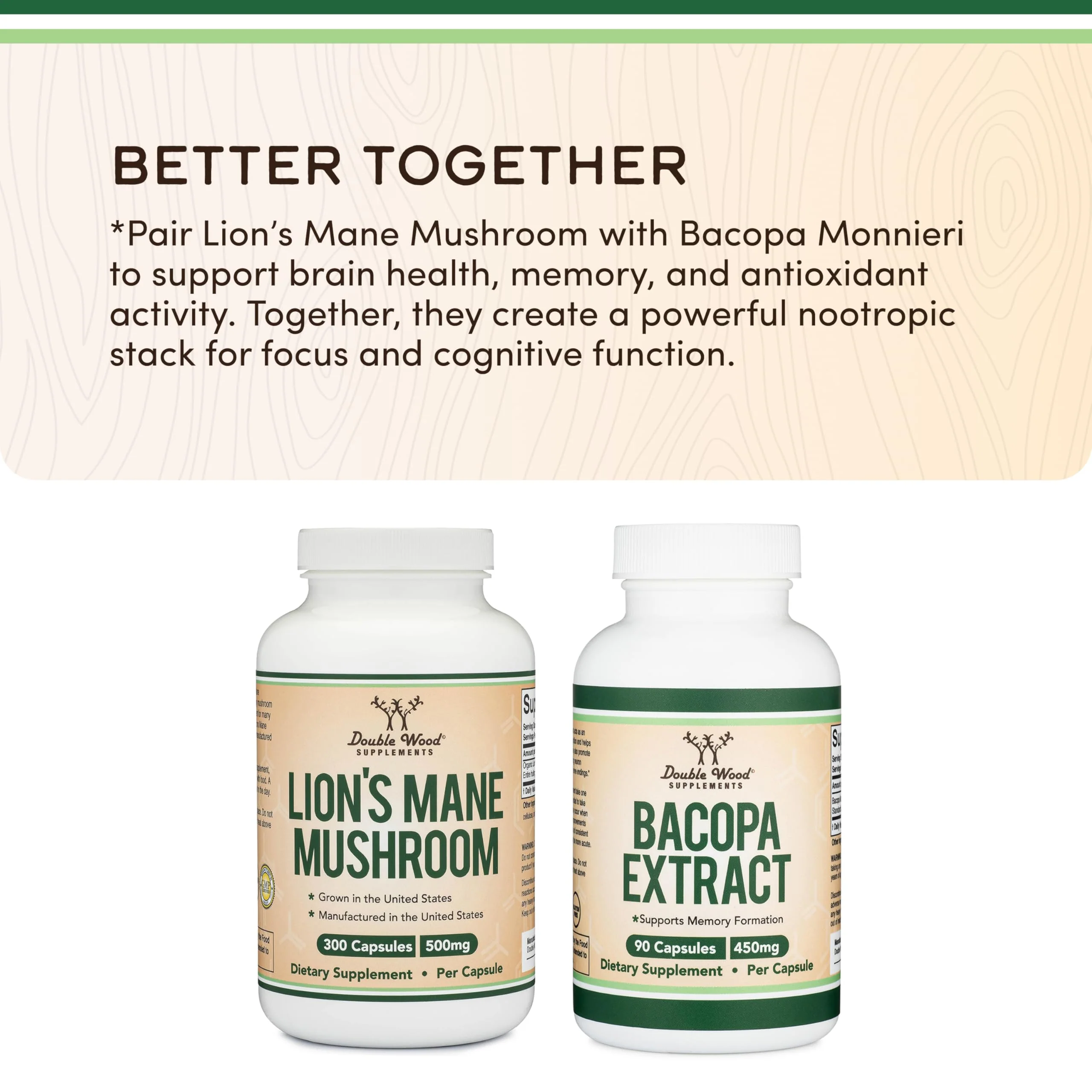 Organic Lions Mane Mushroom Capsules (300 Count), for Focus Support and Immune Health, Third Party Tested and Grown in The USA - by Double Wood - Image 5