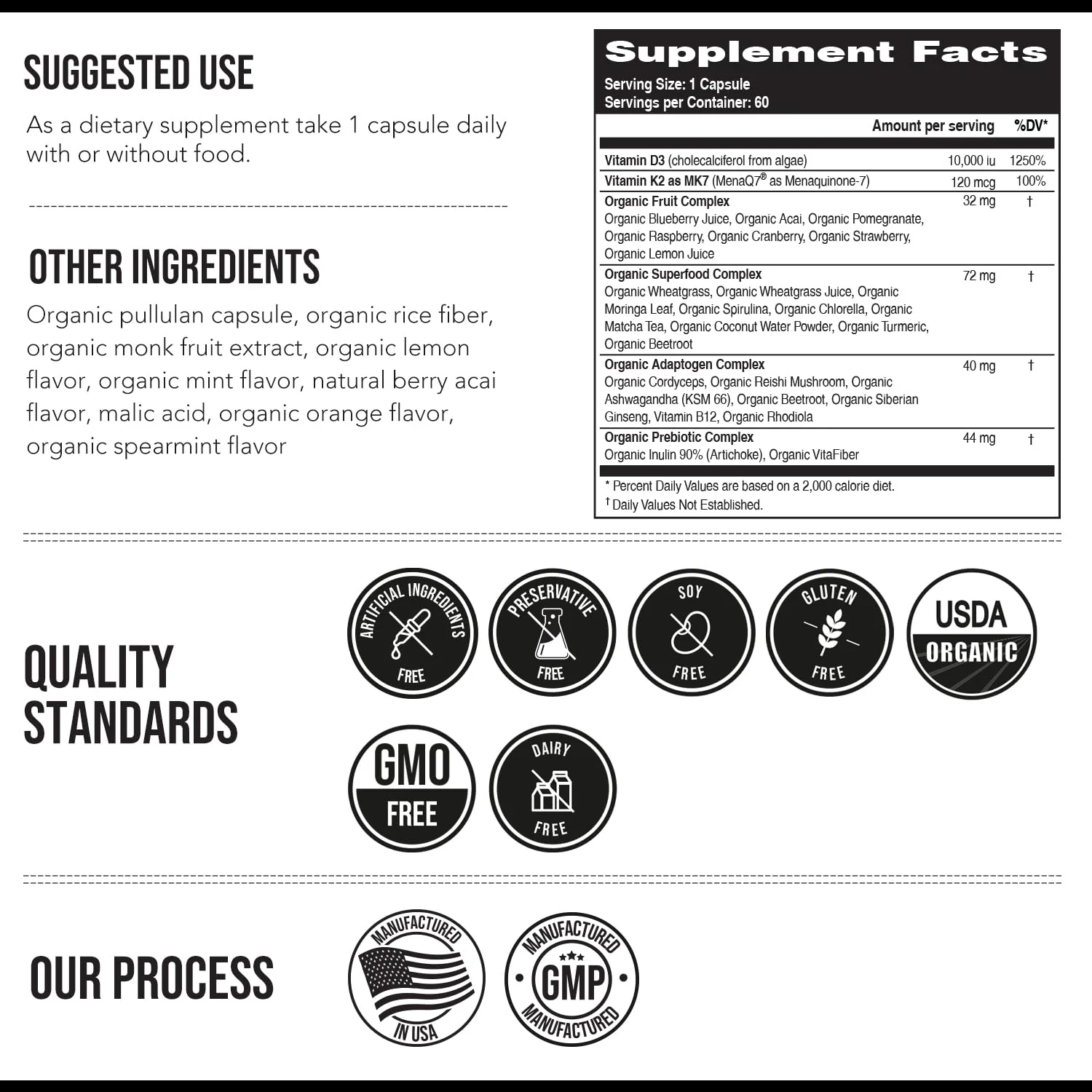 Organic Plant D3 + K2 | 10000 IU D3 + 120 mcg K2 as All-Trans MK7 from MenaQ7® - 100% Whole Food, Raw & Vegan | Enhanced Digestion with Prebiotic & Superfood Complex – D3 from Organic Algae (60 Count) - Image 2