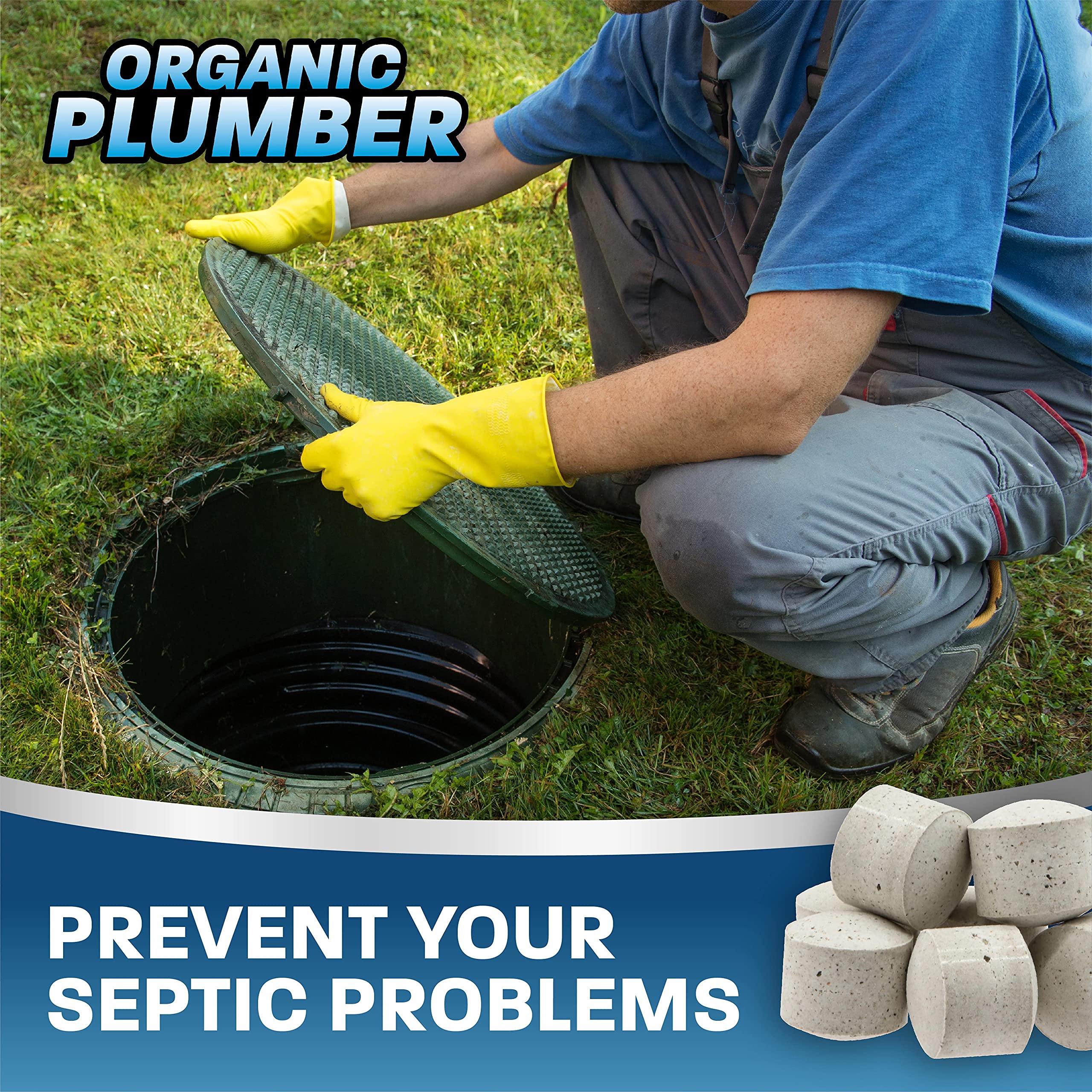 Organic Plumber Septic Tank Cleaner Treatment, Bacteria x Natural Enzyme Flushable Bio Tabs, Rid Sewage Waste & Clean Field System, 1 Year of Tablets - Image 2