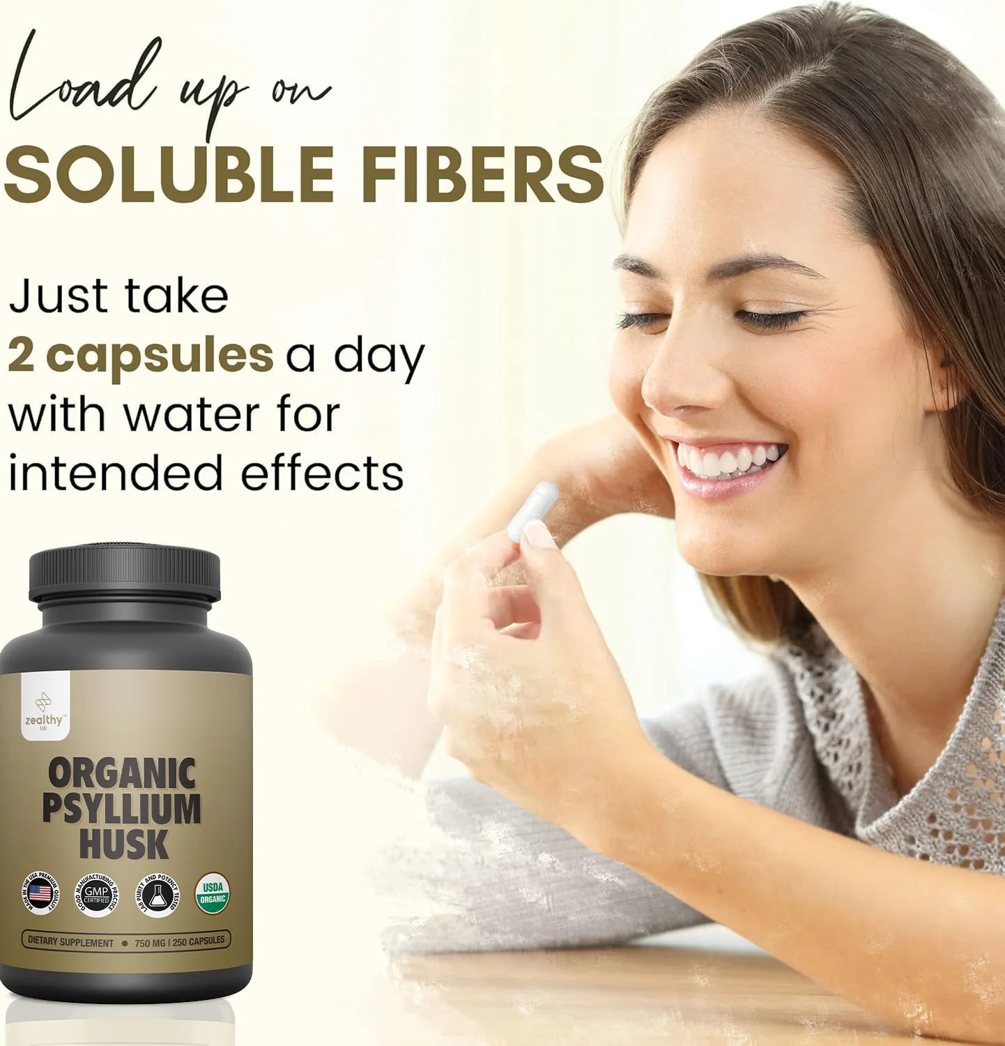 Organic Psyllium Husk Capsules 750 mg, Natural Fiber Supplement for Gut Health* - Alternative to Psyllium Husk Powder, Zealthy Life, 250 Capsules - Image 5