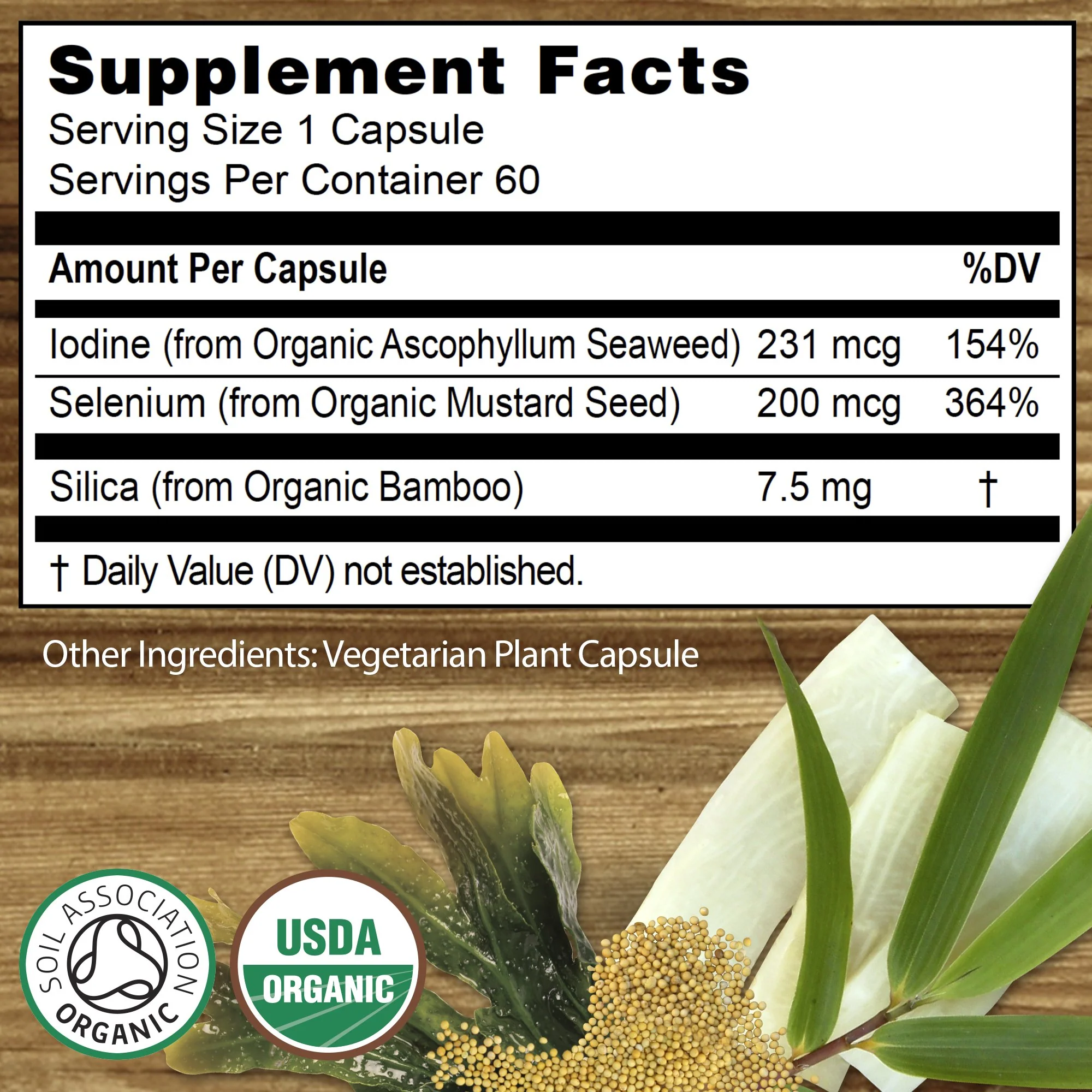 Organic Selenium 200 mcg with Iodine and Silica All from Certified Organic Whole Foods - Two Month Supply - Image 3
