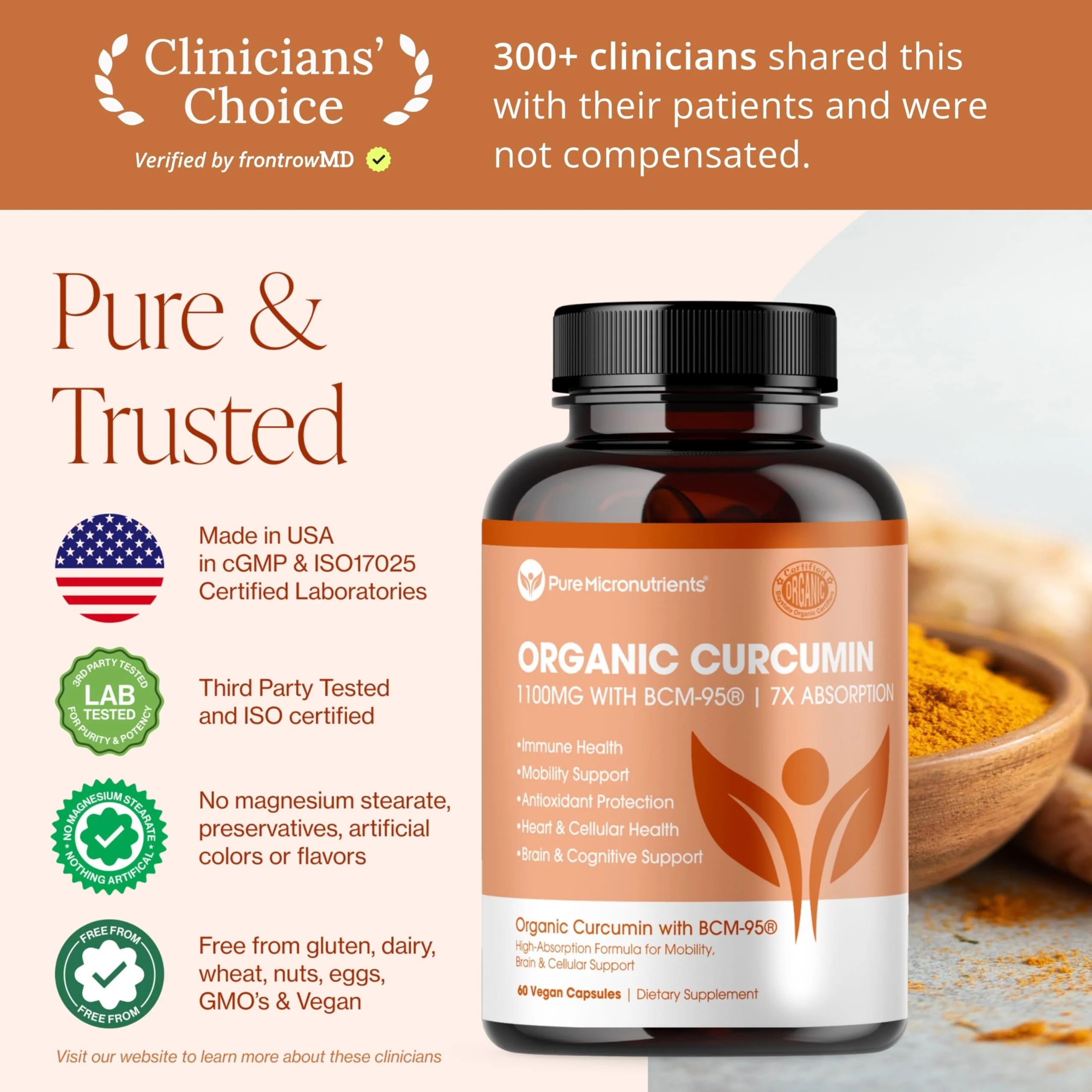 Organic Turmeric Curcumin with Black Pepper & BCM-95 - for Inflammatory Support, Brain & Immune Health - 60 Vegan Turmeric Capsules, 1000mg Per Serve - Herbal Curcumin Supplements - Image 3