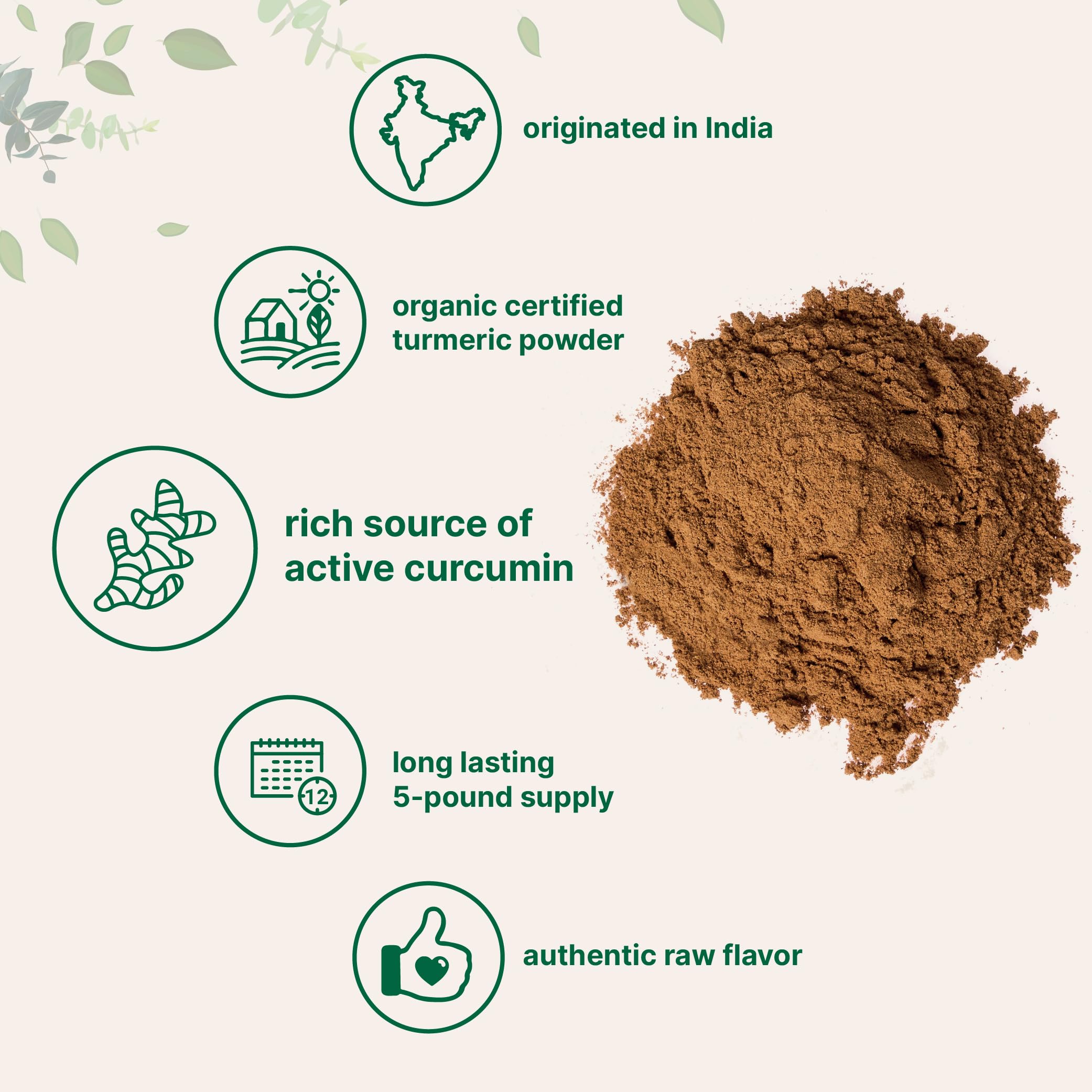Organic Turmeric Powder, 5 Pounds | Rich in Active Curcumin | Pure Turmeric Supplement | Antioxidant Support for Joint & Immune Health | Non-GMO, Vegan Friendly, India Origin - Image 5