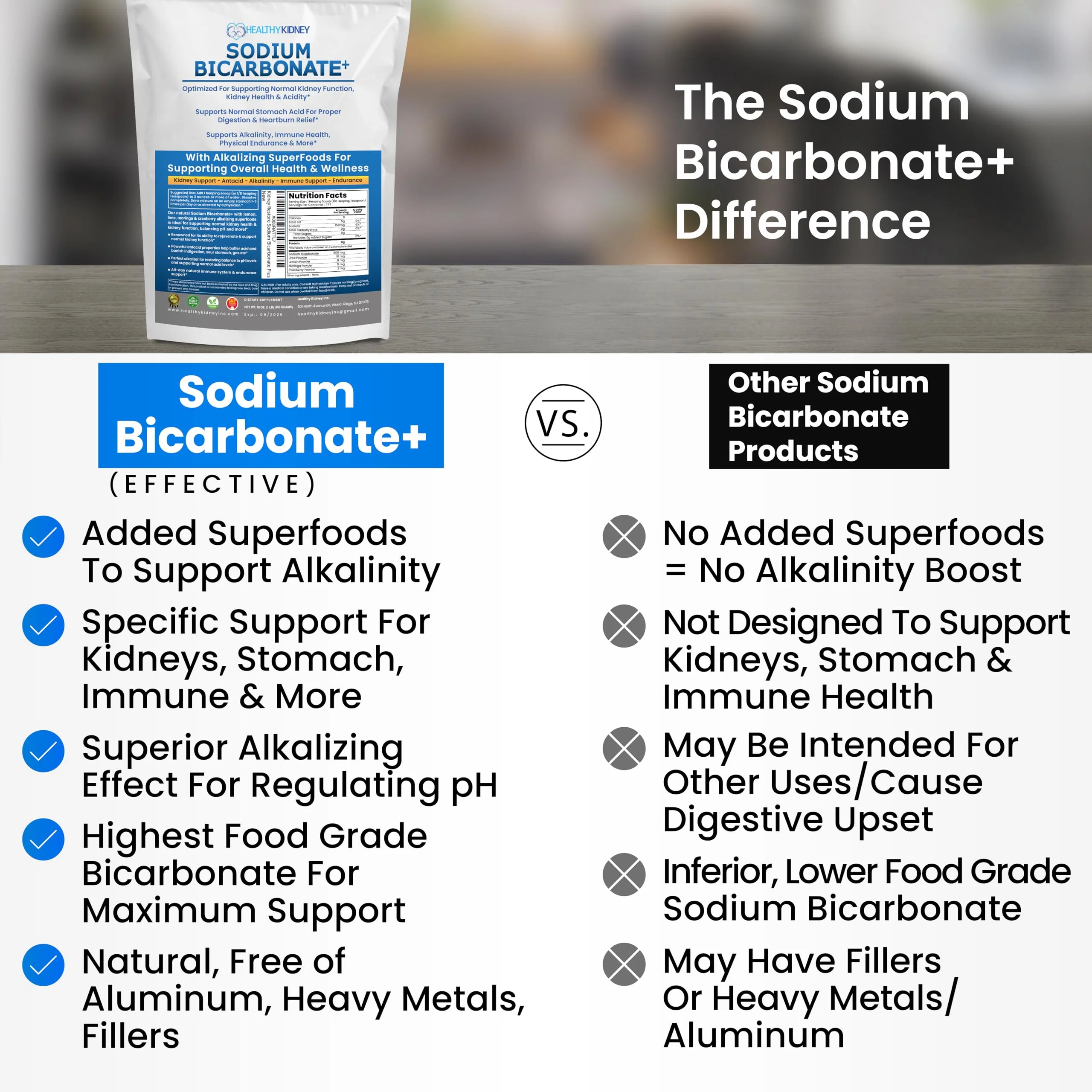Organic Use Sodium Bicarbonate Alkaline Supplement for Alkalinity. Support Kidneys & Stomach Acid Neutralizer w/Alkaline Superfoods. Sodium Bicarbonate Powder Kidney Immune Support Antacid Sports 1LB - Image 5