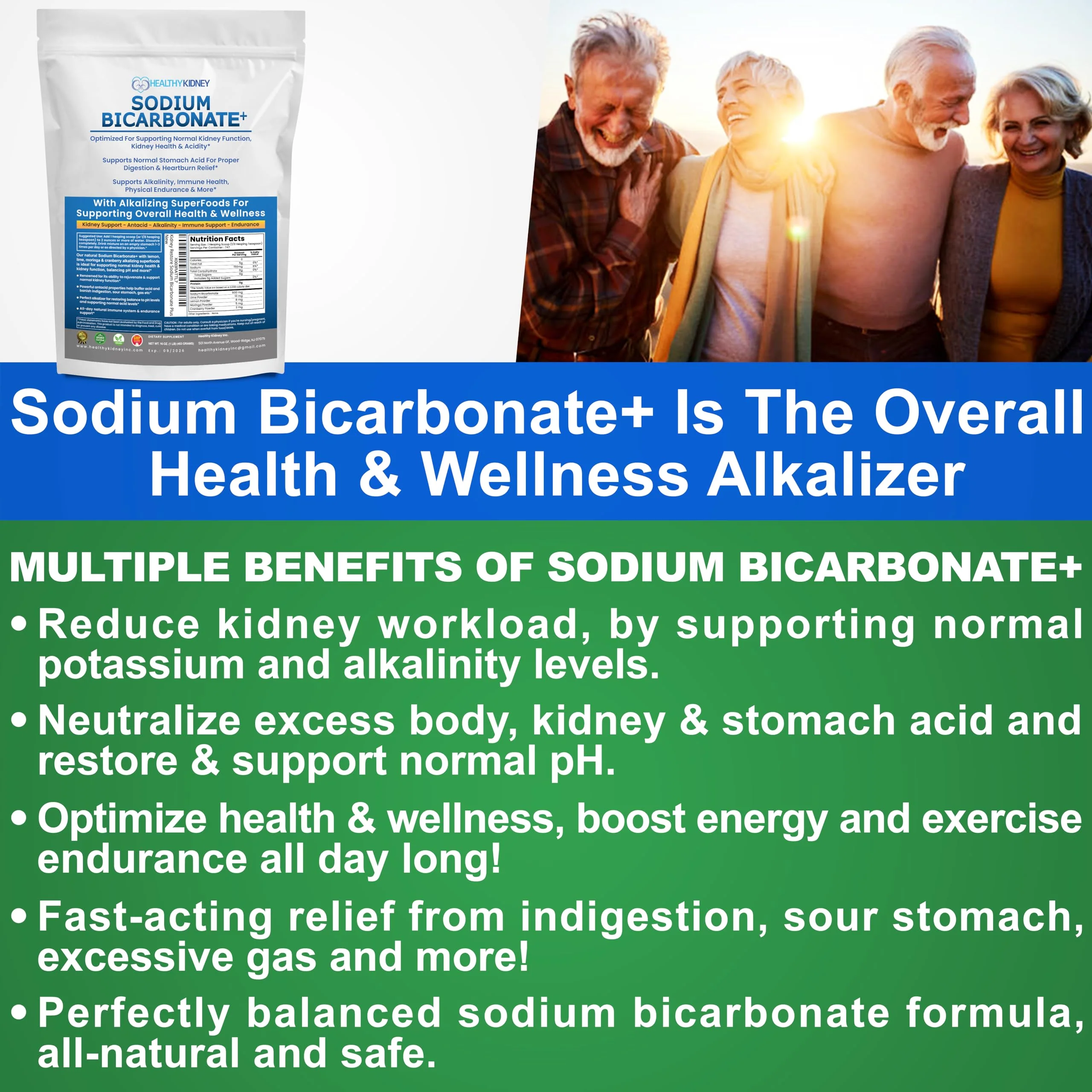 Organic Use Sodium Bicarbonate Alkaline Supplement for Alkalinity. Support Kidneys & Stomach Acid Neutralizer w/Alkaline Superfoods. Sodium Bicarbonate Powder Kidney Immune Support Antacid Sports 1LB - Image 6