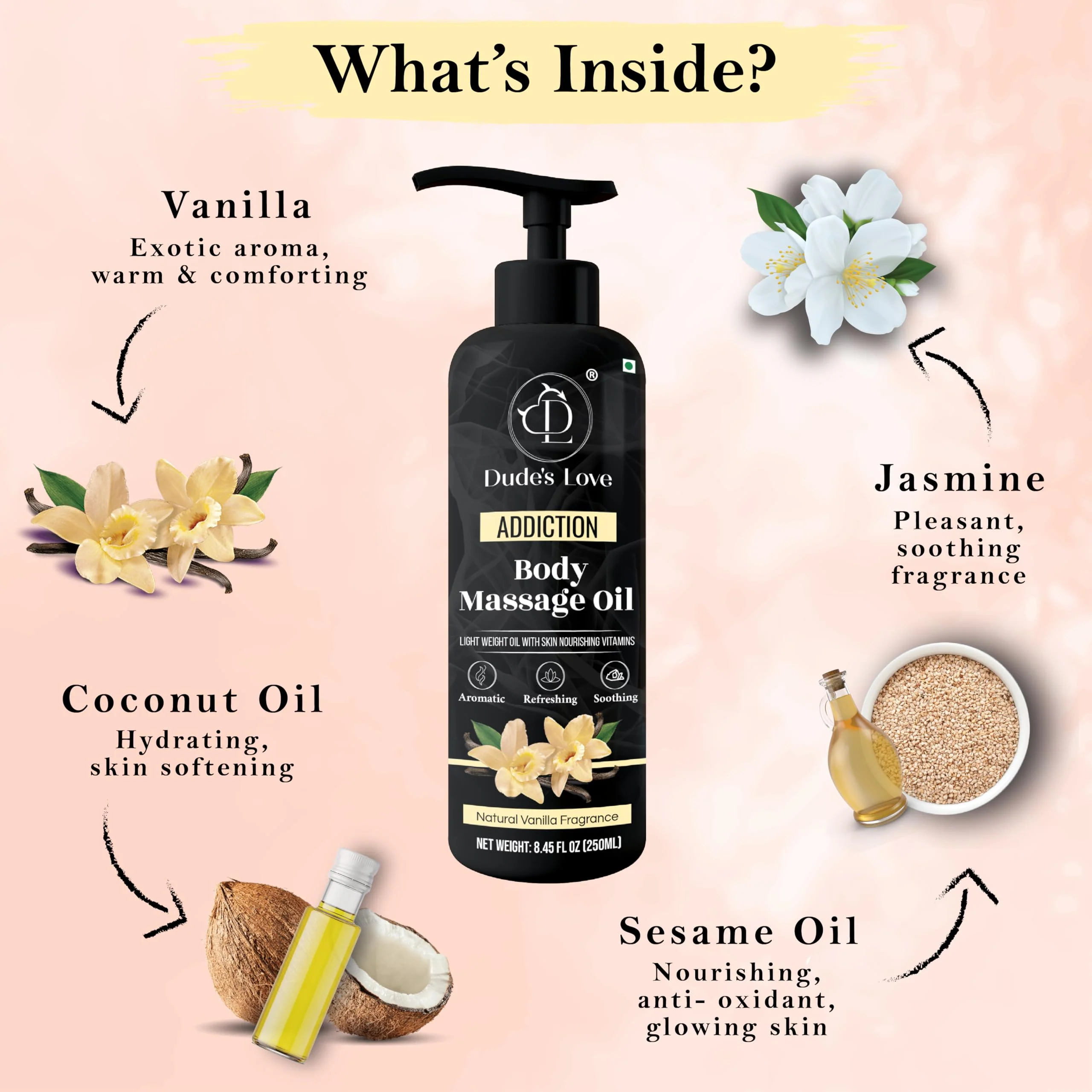 Organic - Vanilla Edible Full Body Massage Oil - No Stain & Non-Sticky | with Fractionated Coconut Oil, Vanilla & Jasmine Oil, Date Night | Massage Oil for Massage Therapy - 8.45 Fl Oz - Image 5