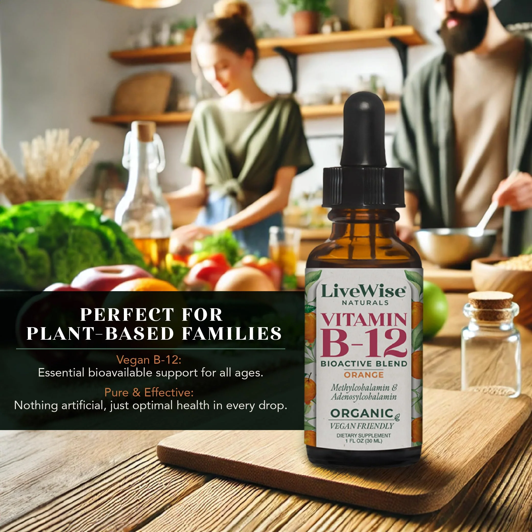 Organic Vitamin B12 1000 mcg Sublingual Liquid Drops For Adults, 6 Months Supply 1 oz, Methylcobalamin & Adenosylcobalamin - Bioactive Blend for Energy, Clarity & Focus - Vegan, Non-GMO, Unflavored - Image 2